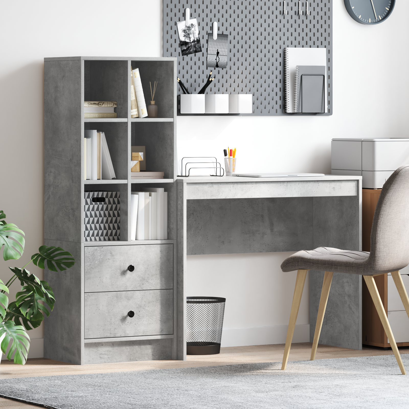 Bureau avec tiroir avec étagère avec stockage 2 pcs Gris béton - XIOS