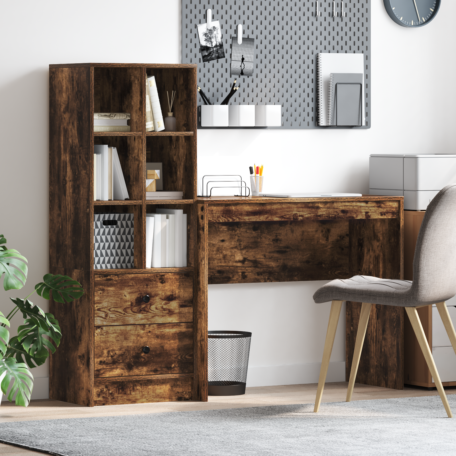 Bureau avec tiroir avec étagère avec stockage 2 pcs Chêne fumé - XIOS