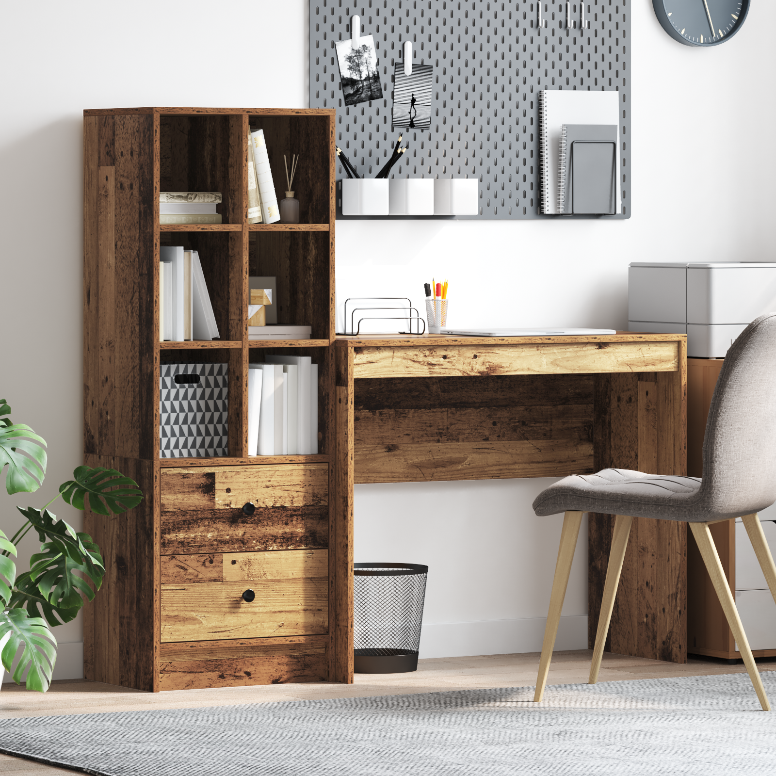 Bureau avec tiroir avec étagère avec stockage 2 pcs Bois ancien - XIOS