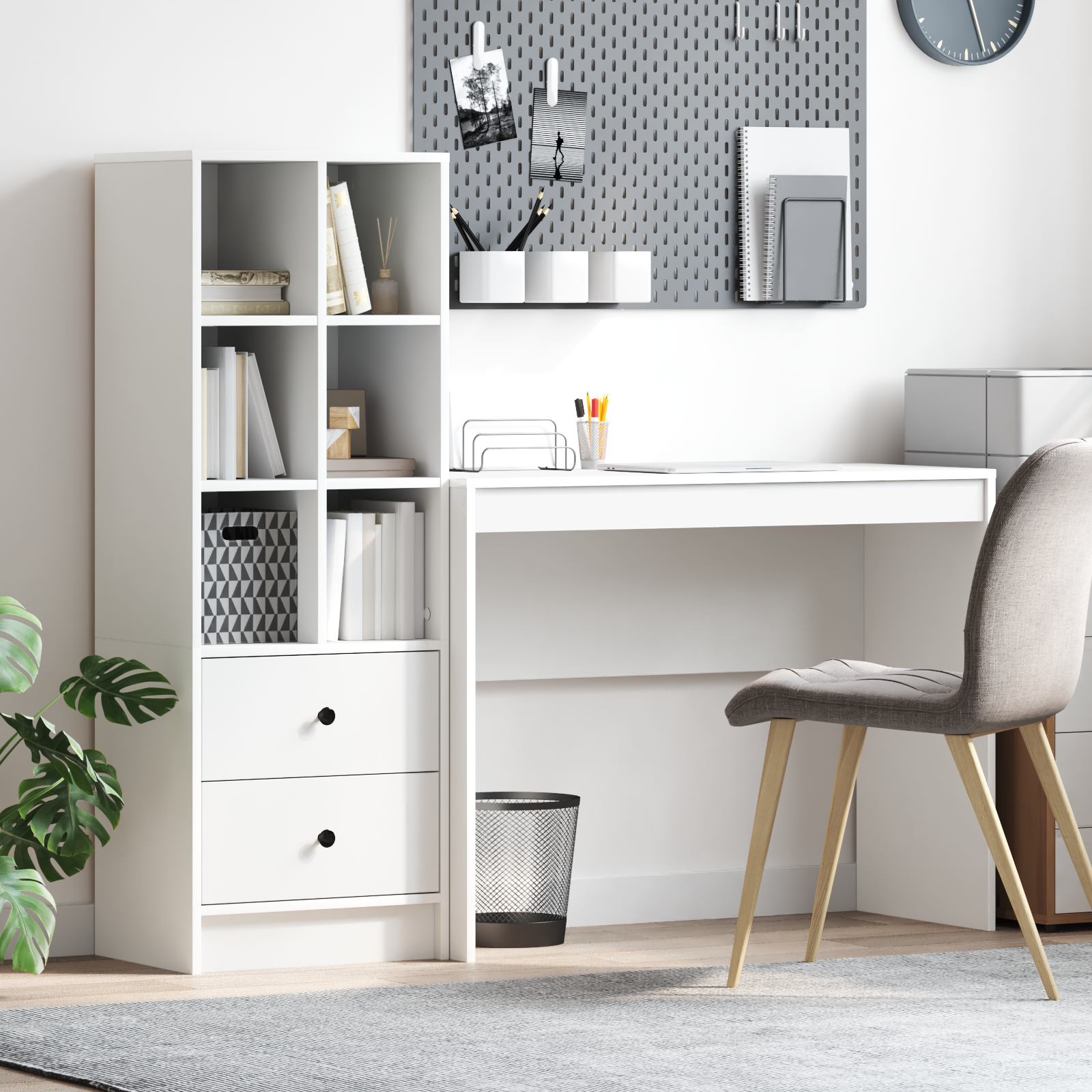 Bureau avec tiroir avec étagère avec stockage 2 pcs Blanc - XIOS