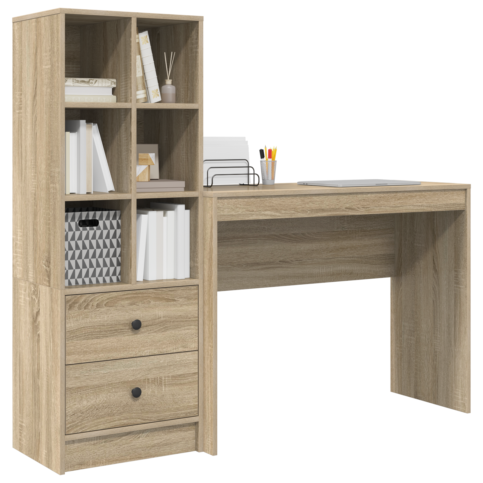 Bureau avec tiroir avec étagère 2 pcs Chêne Sonoma - XIOS