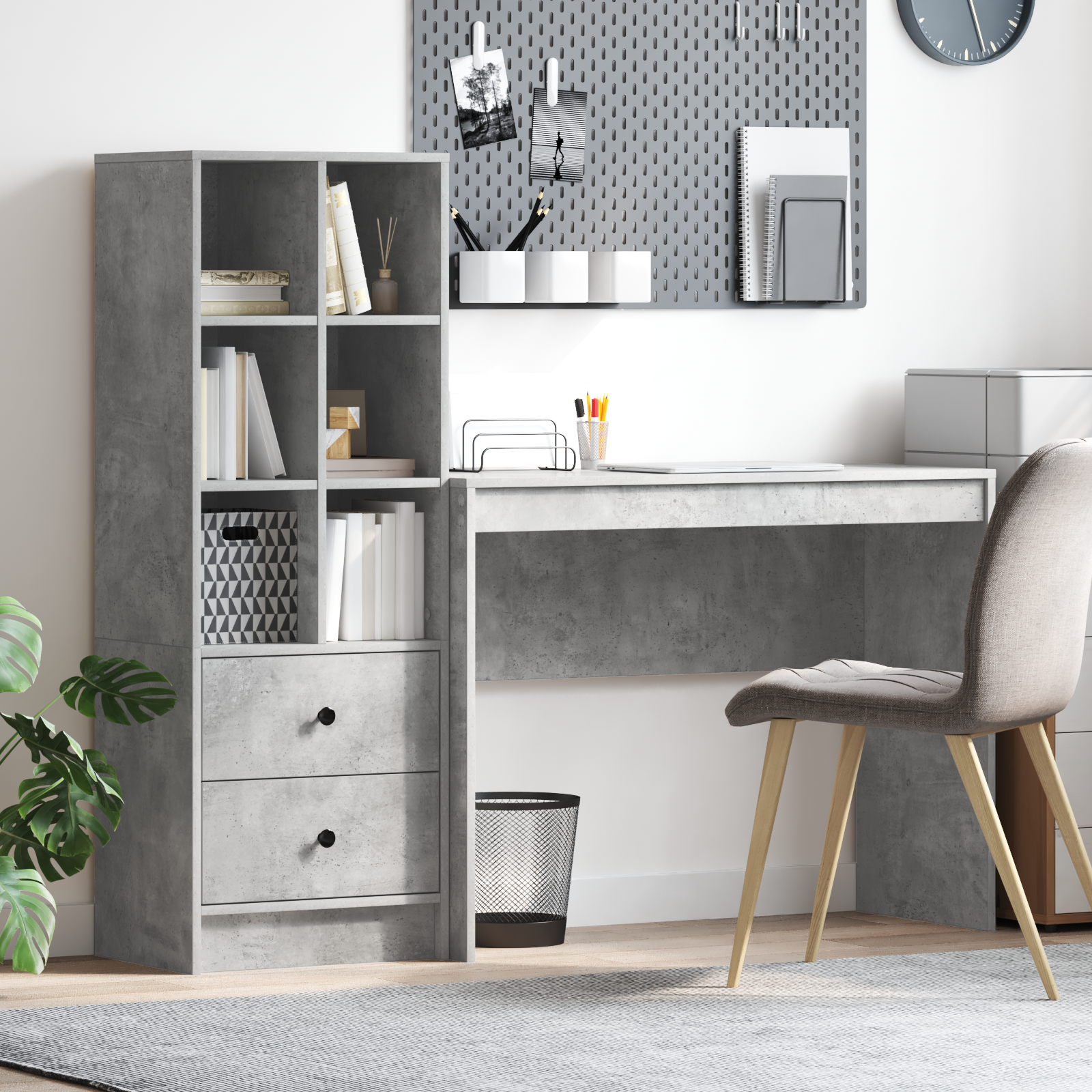 Bureau avec tiroir avec étagère avec stockage 2 pcs Gris béton - XIOS