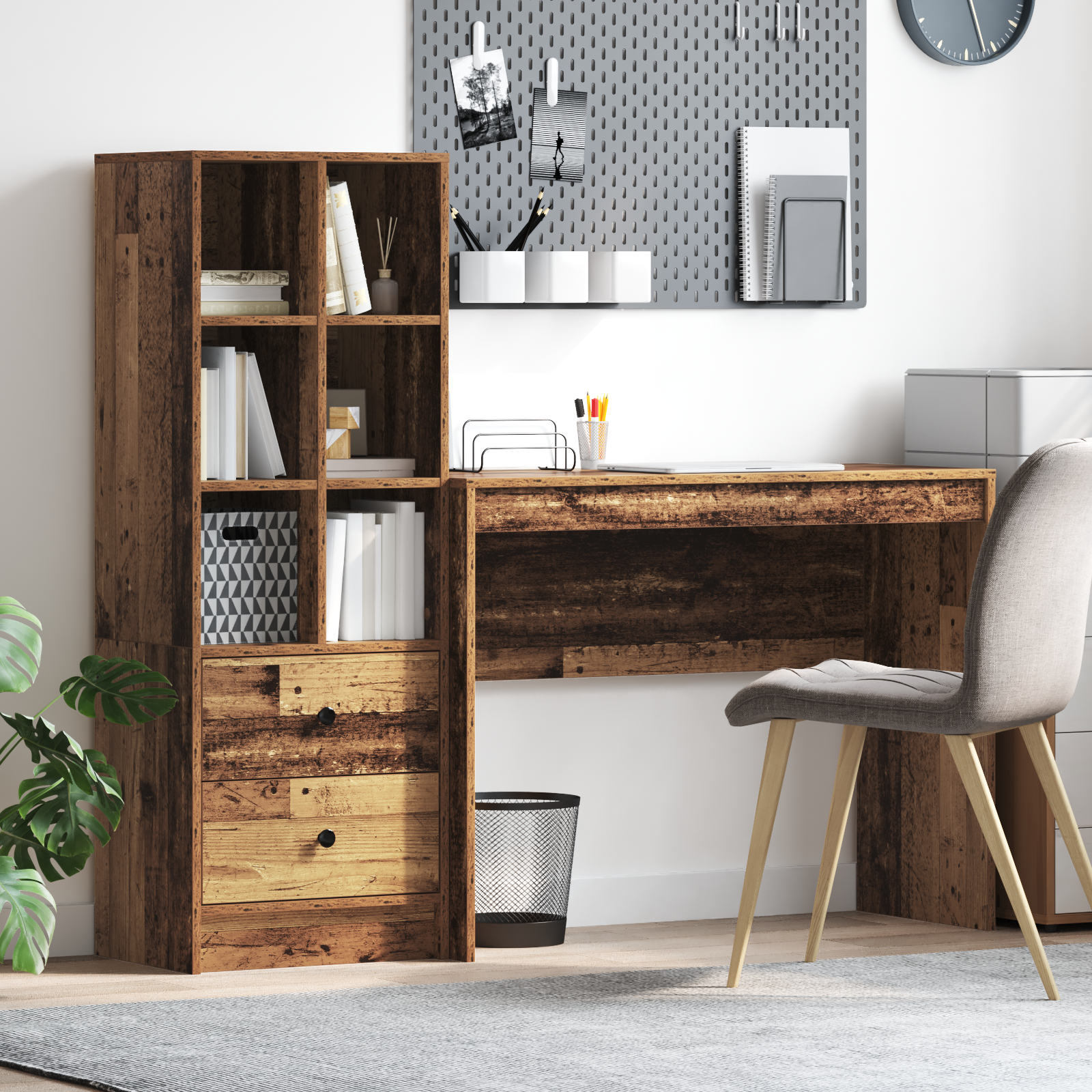 Bureau avec tiroir avec étagère avec stockage 2 pcs Bois ancien - XIOS