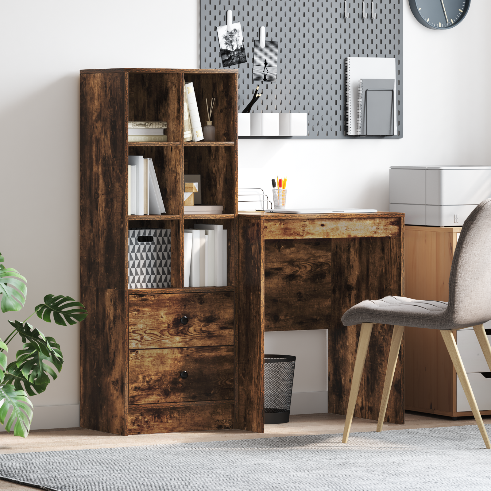 Bureau avec tiroir avec étagère avec stockage 2 pcs Chêne fumé - XIOS
