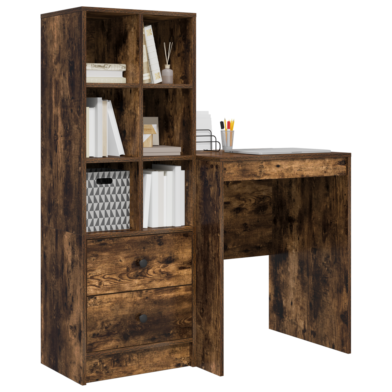 Bureau avec tiroir avec étagère avec stockage 2 pcs Chêne fumé - XIOS