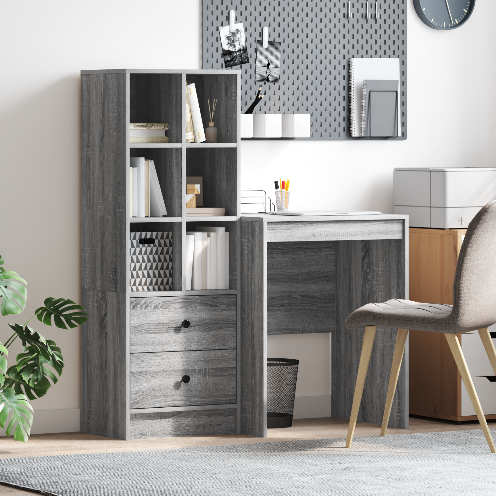 Bureau avec tiroir avec étagère avec stockage 2 pcs Gris Sonoma - XIOS