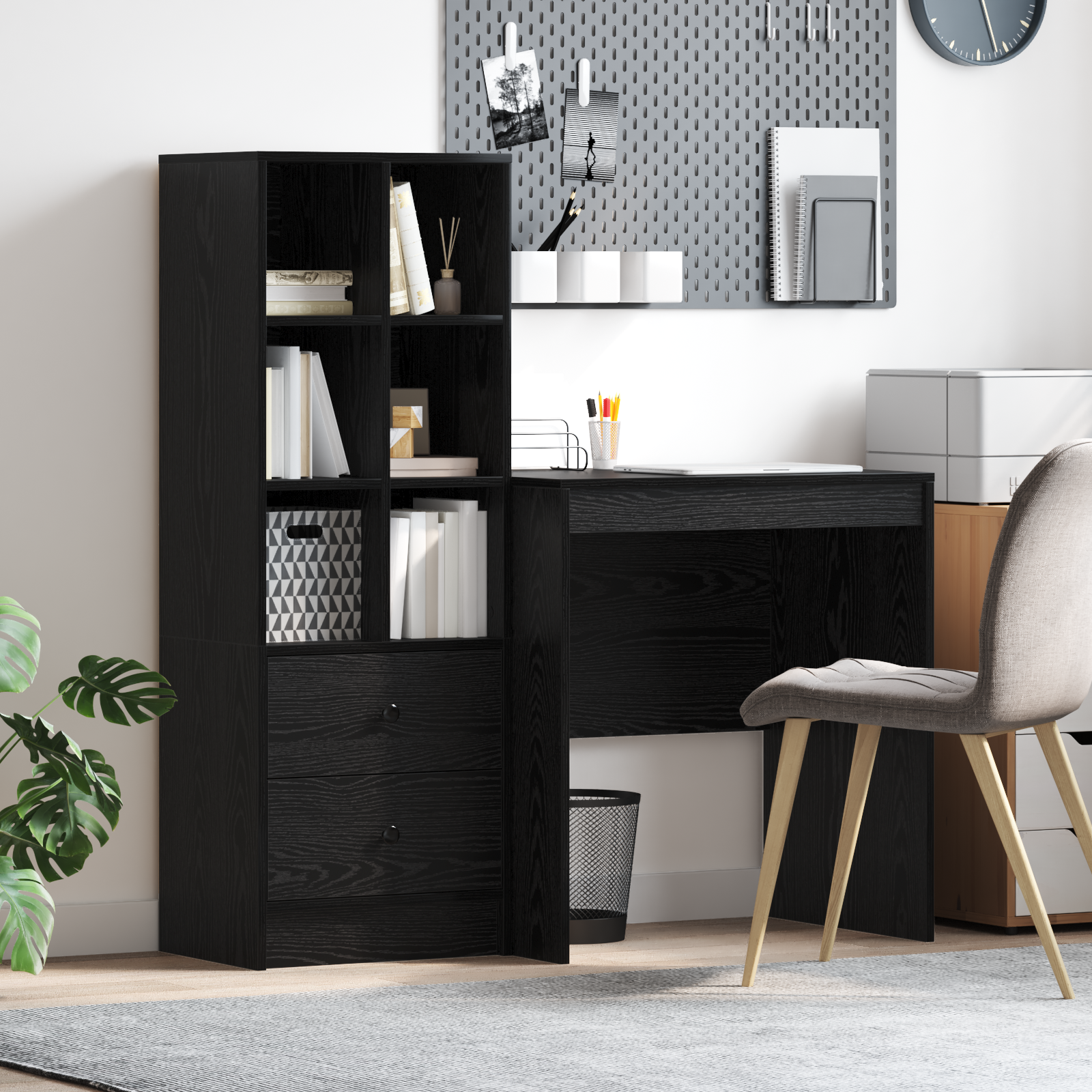 Bureau avec tiroir avec étagère avec stockage 2 pcs Chêne noir - XIOS