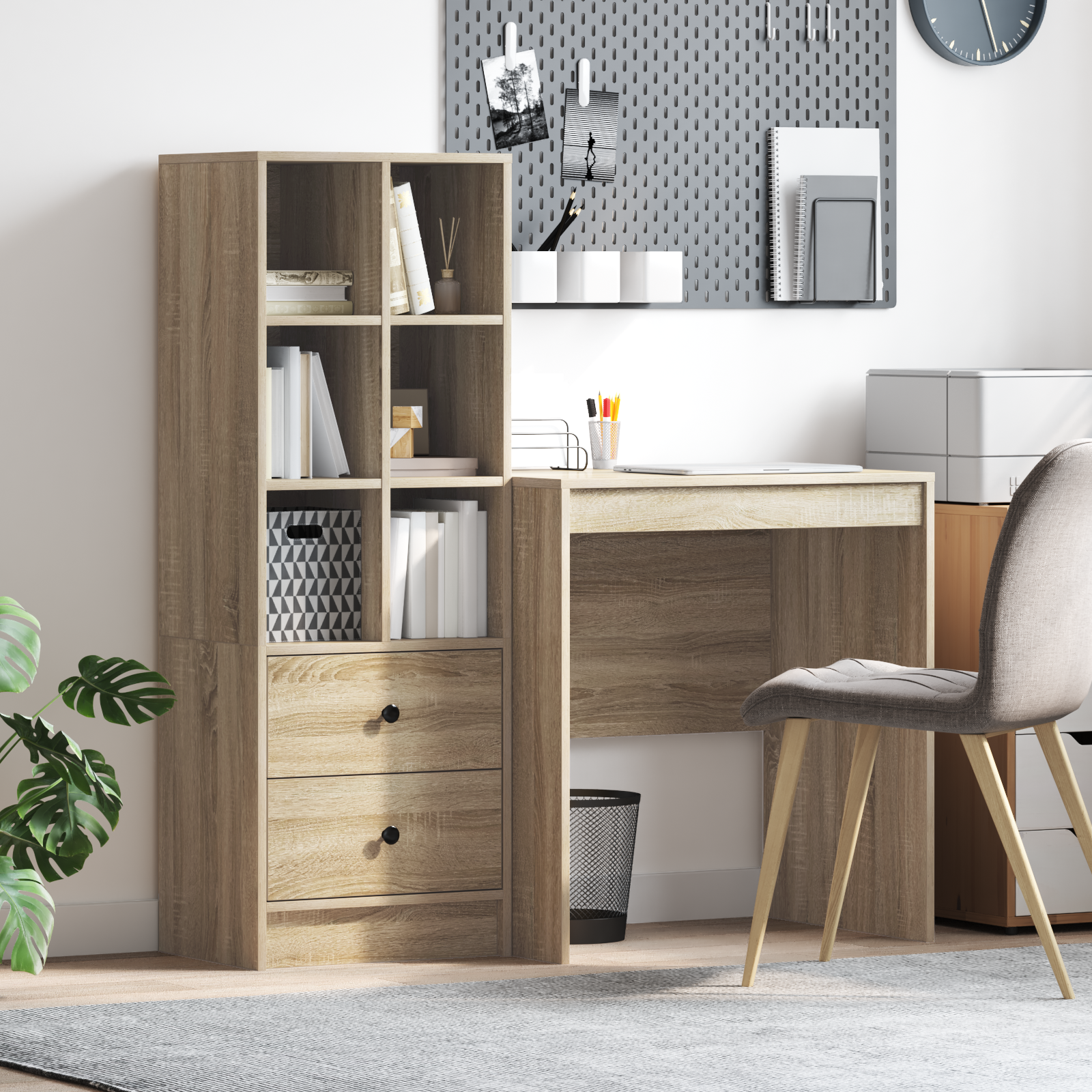 Bureau avec tiroir avec étagère 2 pcs Chêne Sonoma - XIOS