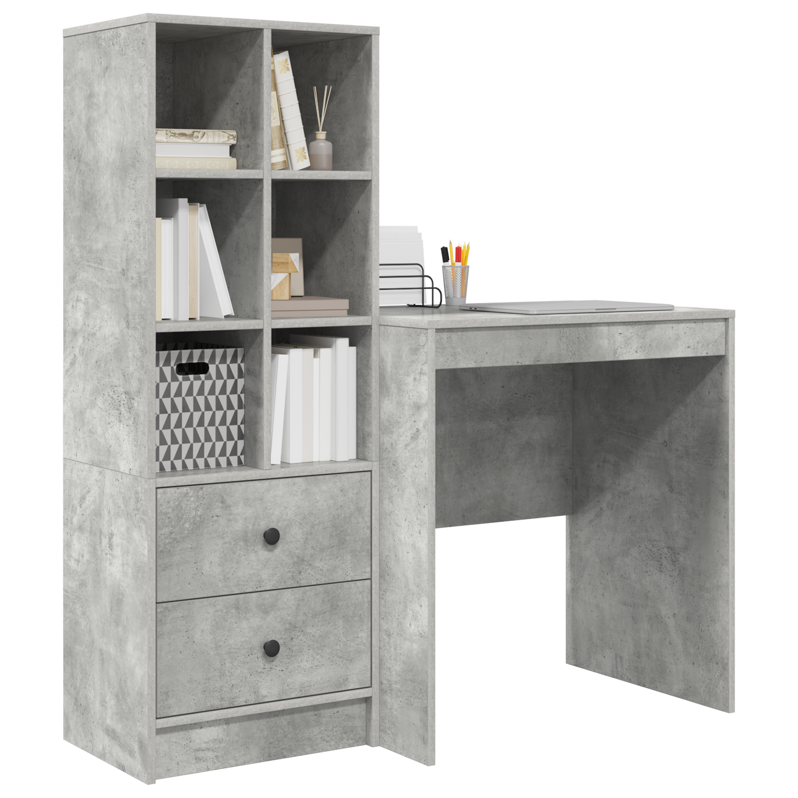 Bureau avec tiroir avec étagère avec stockage 2 pcs Gris béton - XIOS