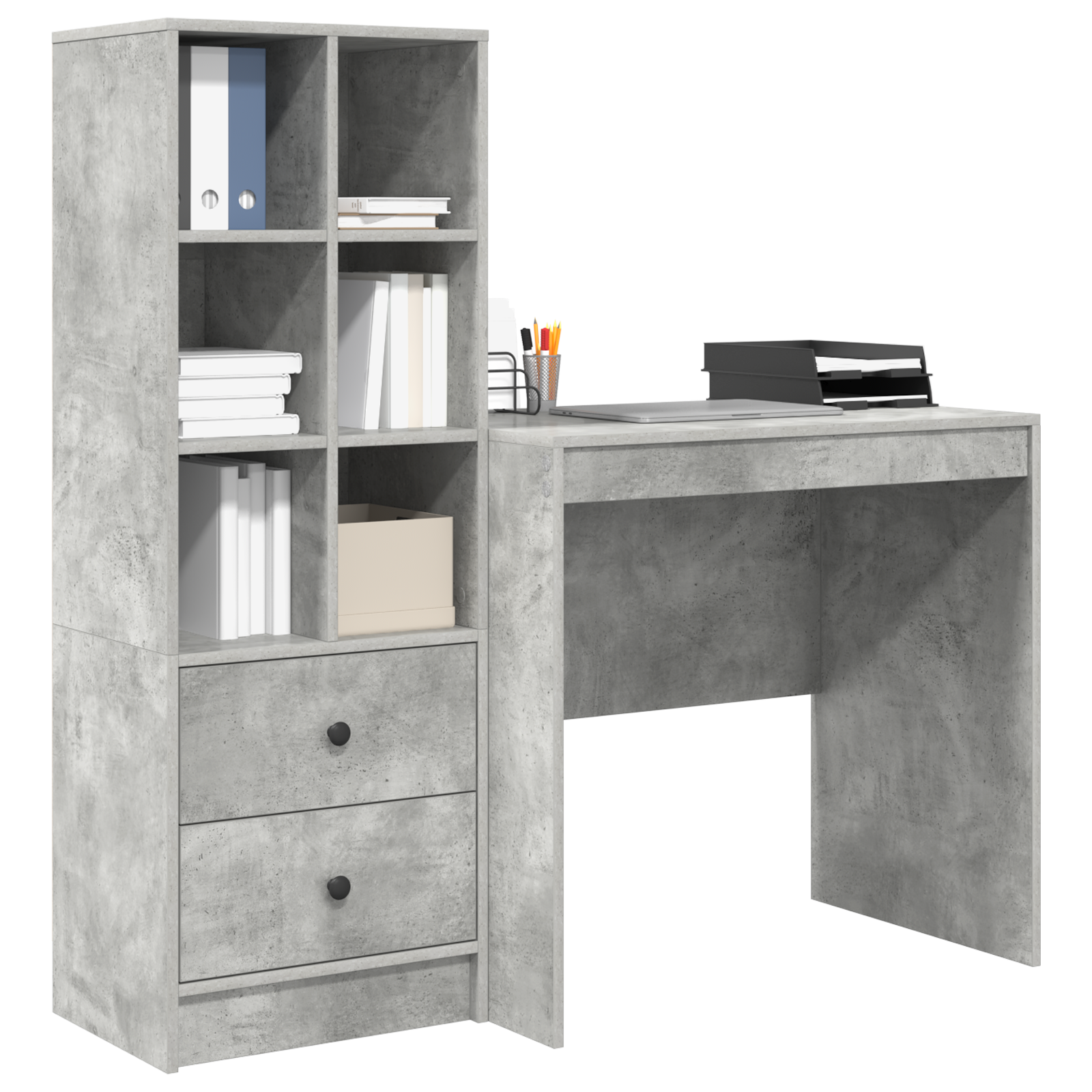 Bureau avec tiroir avec étagère avec stockage 2 pcs Gris béton - XIOS