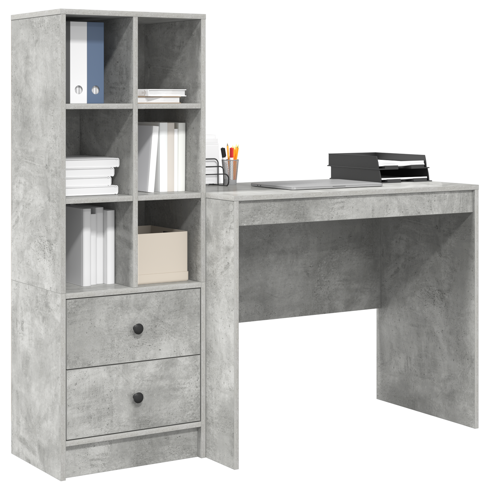 Bureau avec tiroir avec étagère avec stockage 2 pcs Gris béton - XIOS