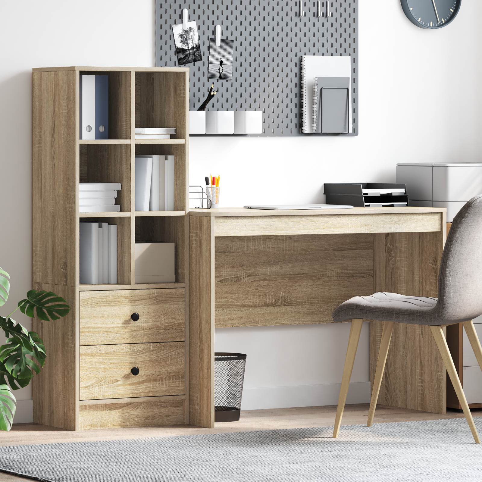 Bureau avec rangement en chêne de Sonoma en bois d'ingénierie