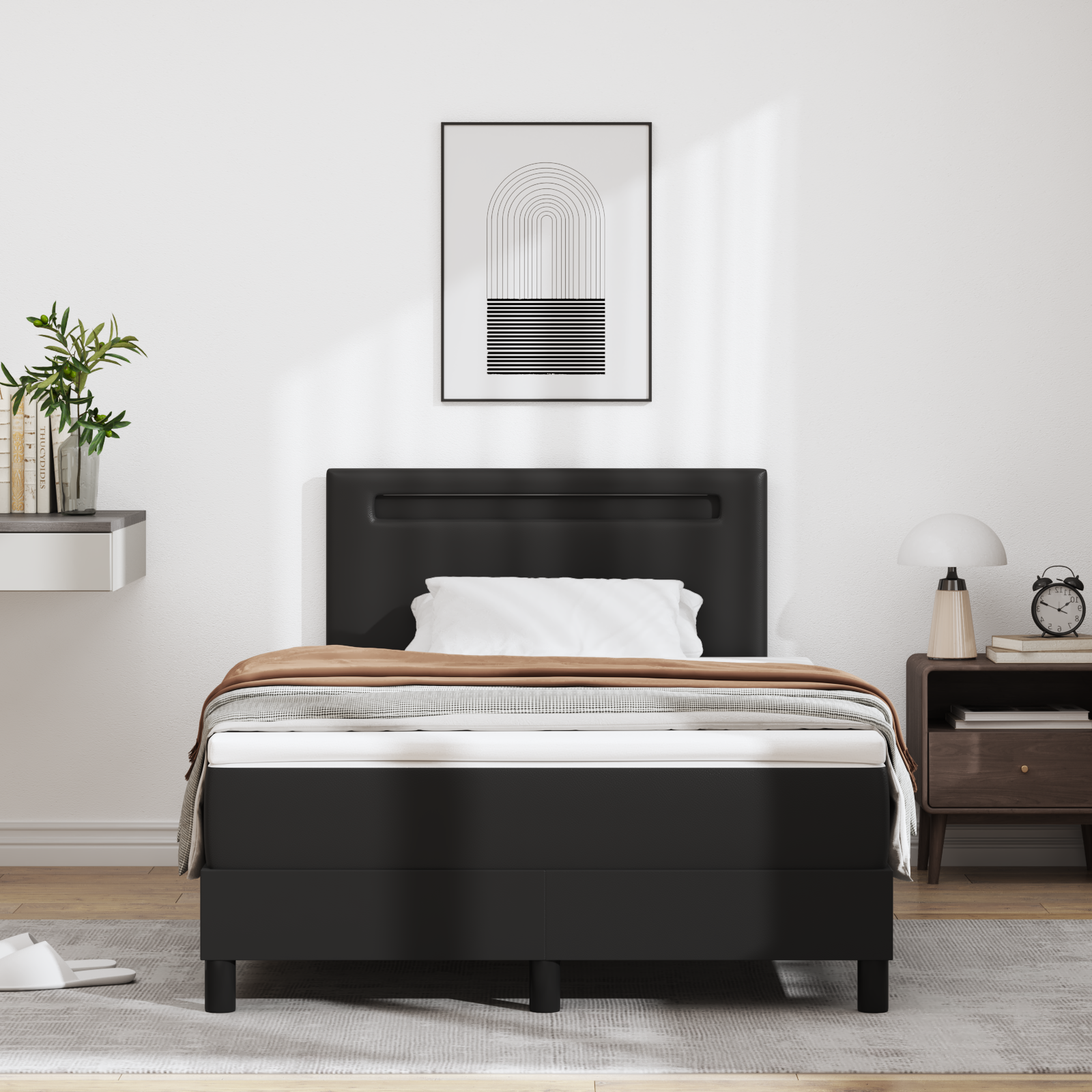 Lit à ressorts avec matelas Noir 120 x 190 cm Simili cuir - XIOS