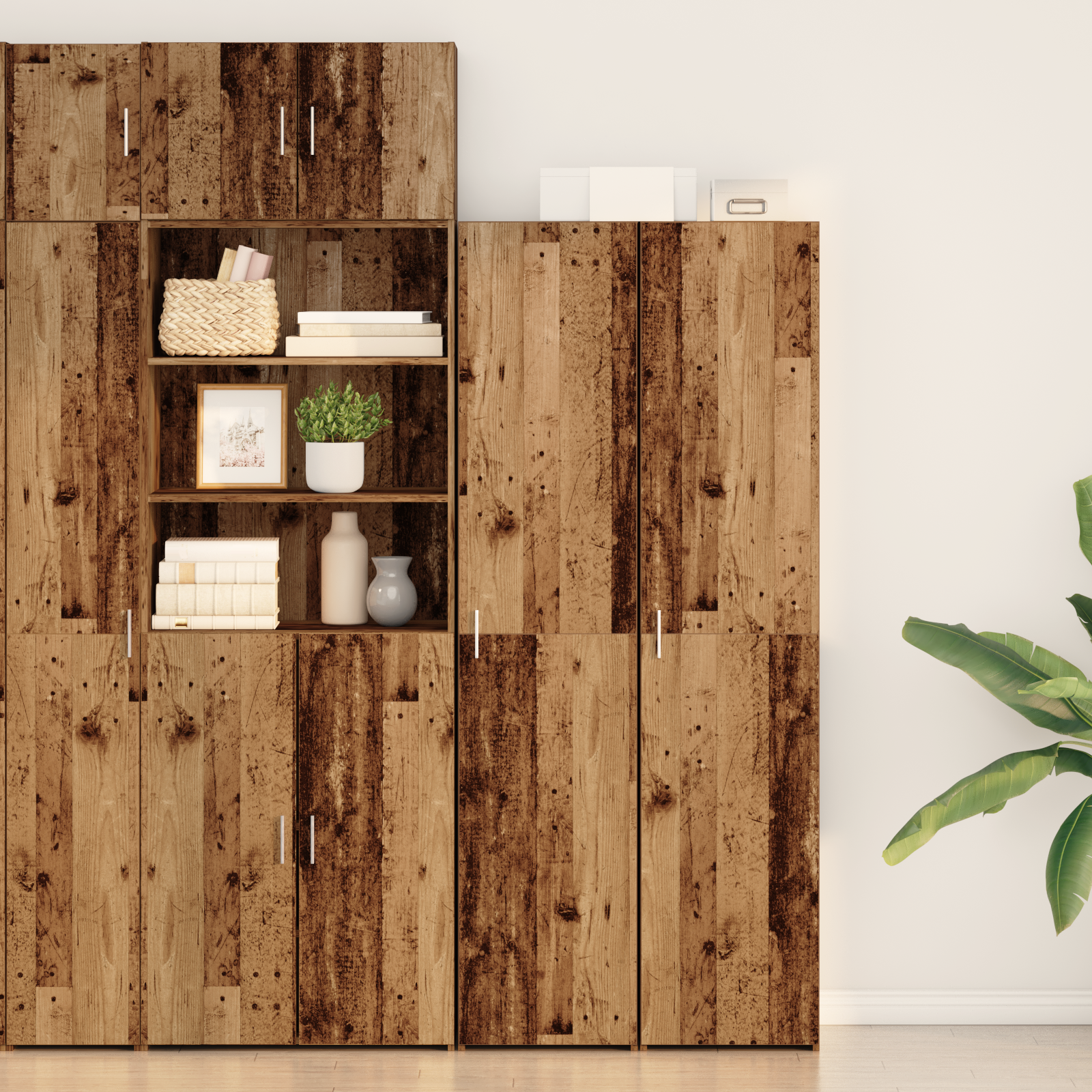 Highboard en vieux bois 40x42.5x185 cm en bois reconstitué