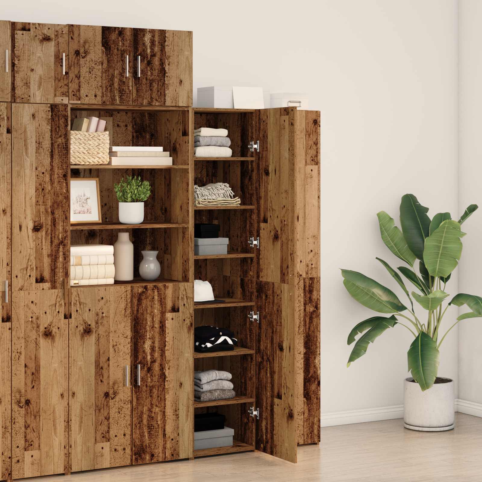 Highboard en vieux bois 40x42.5x185 cm en bois reconstitué
