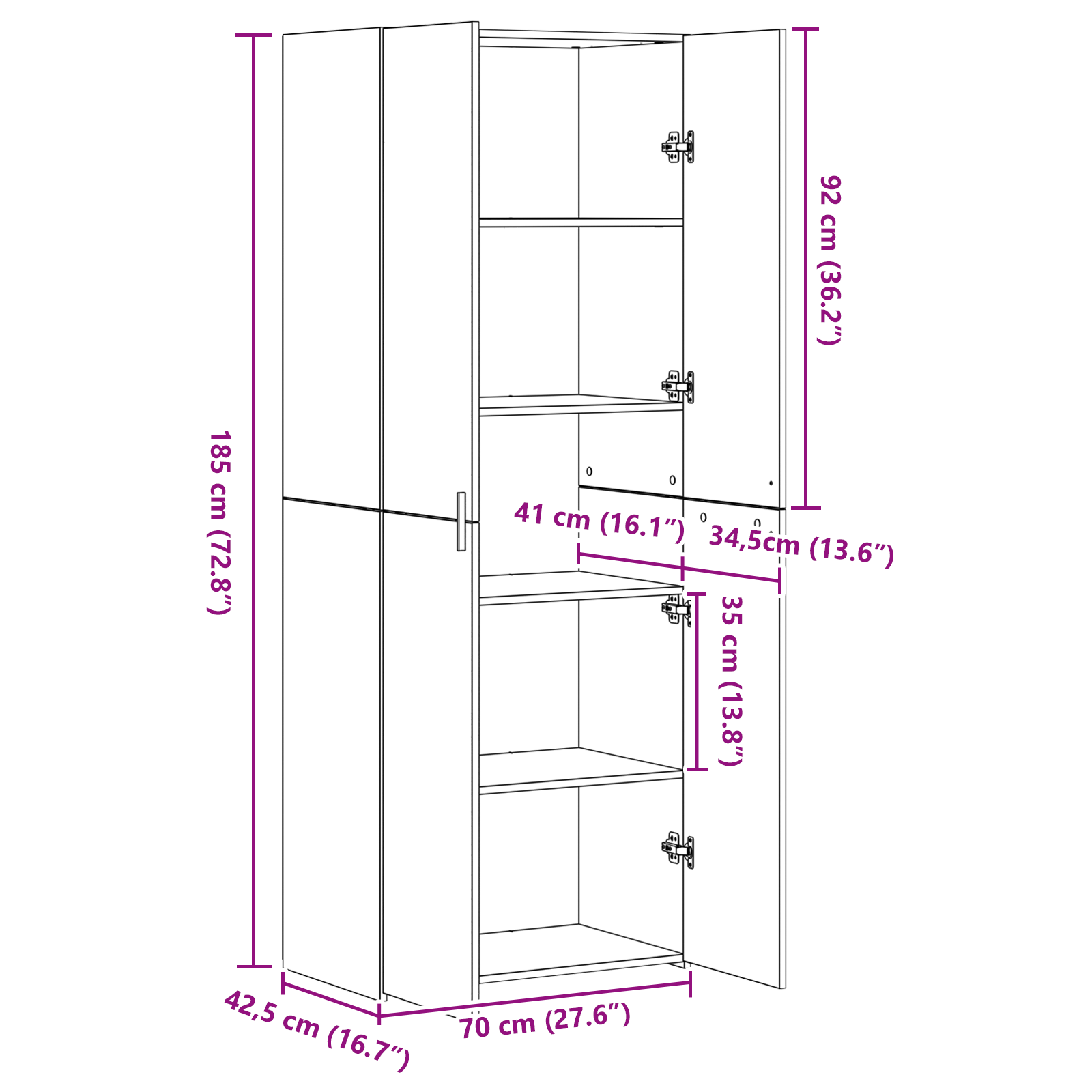 Highboard Chêne Noir 70x42.5x185 cm Bois d'ingénierie