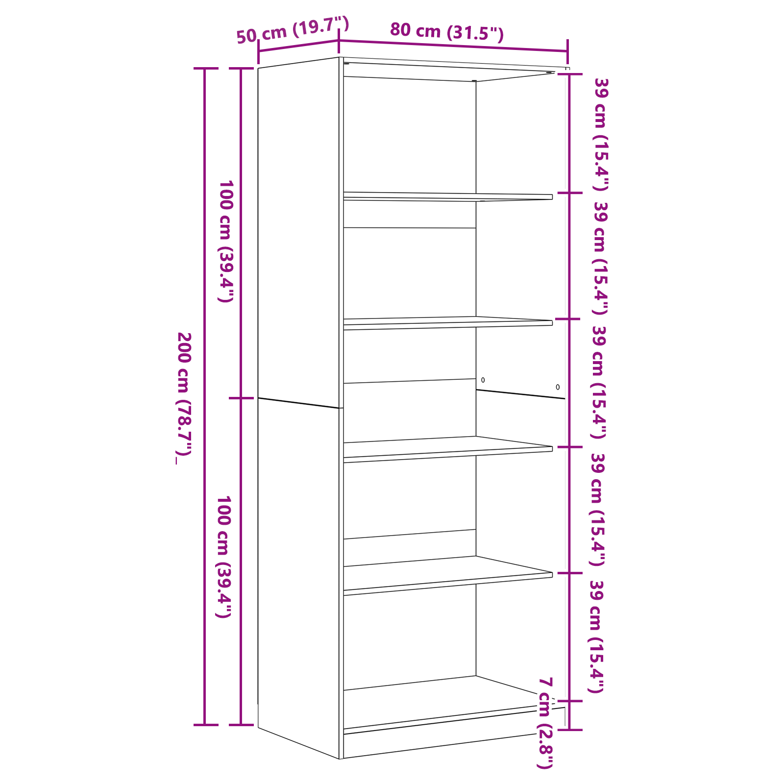 Armoire Chêne Noir 80 x 50 x 200 cm - Bois Solide