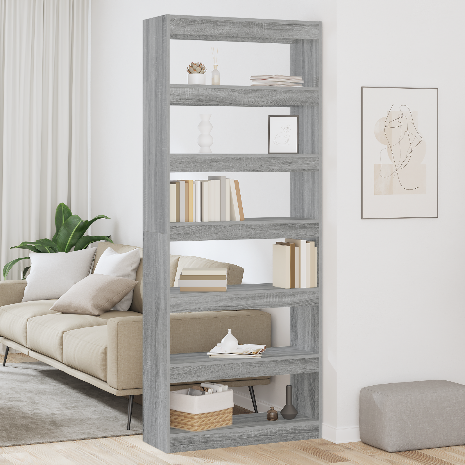 Bibliothèque Gris Sonoma 80 x 30 x 198 cm Bois d'ingénierie - XIOS