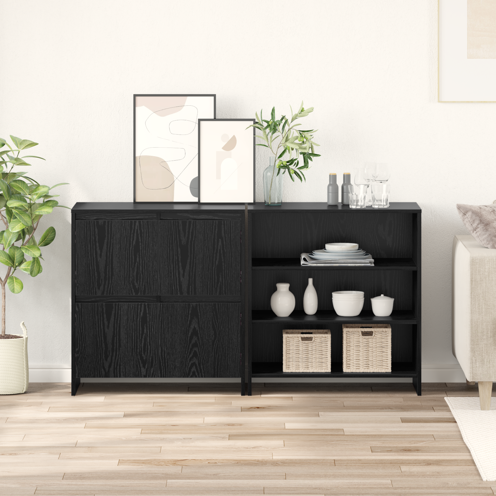Buffet 2 pcs Chêne noir 70 x 41 x 75 cm Bois d'ingénierie