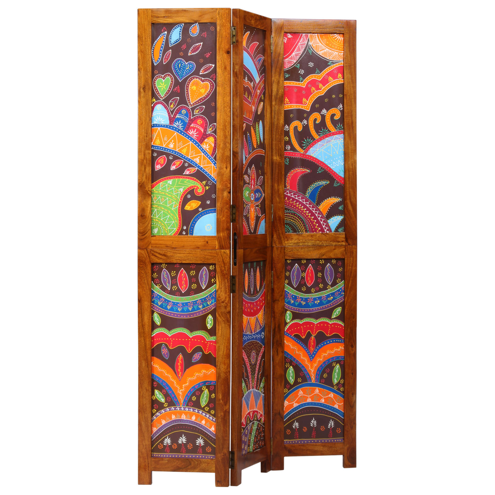 Paravent 3 panneaux marron 35x1.5x160 cm en bois massif acacia