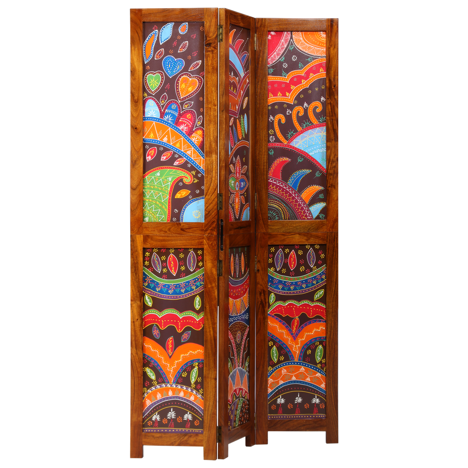 Paravent 3 panneaux marron 35x1.5x160 cm en bois massif acacia