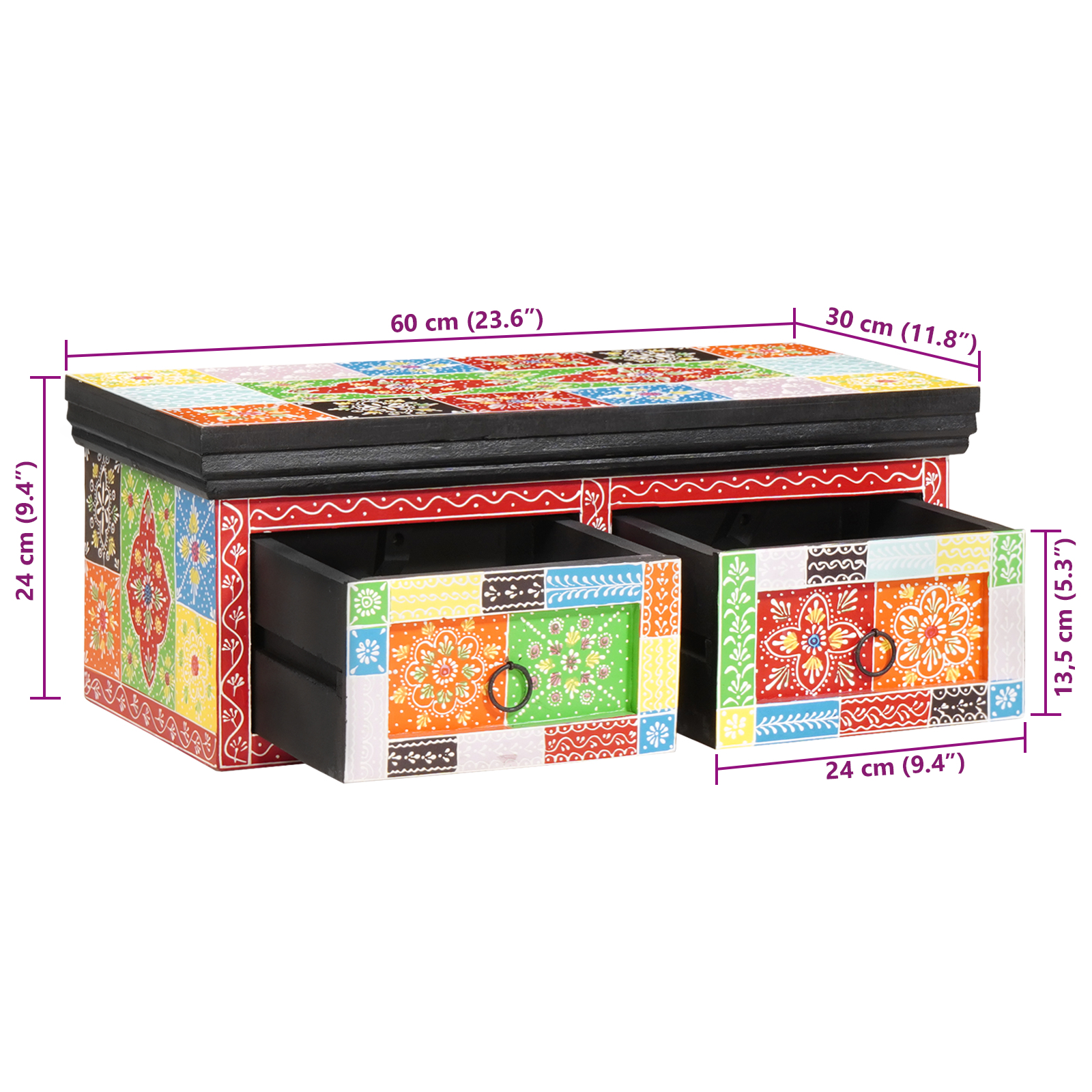Meuble TV mural 60x30x24 cm Bois massif Mangue brut XIOS