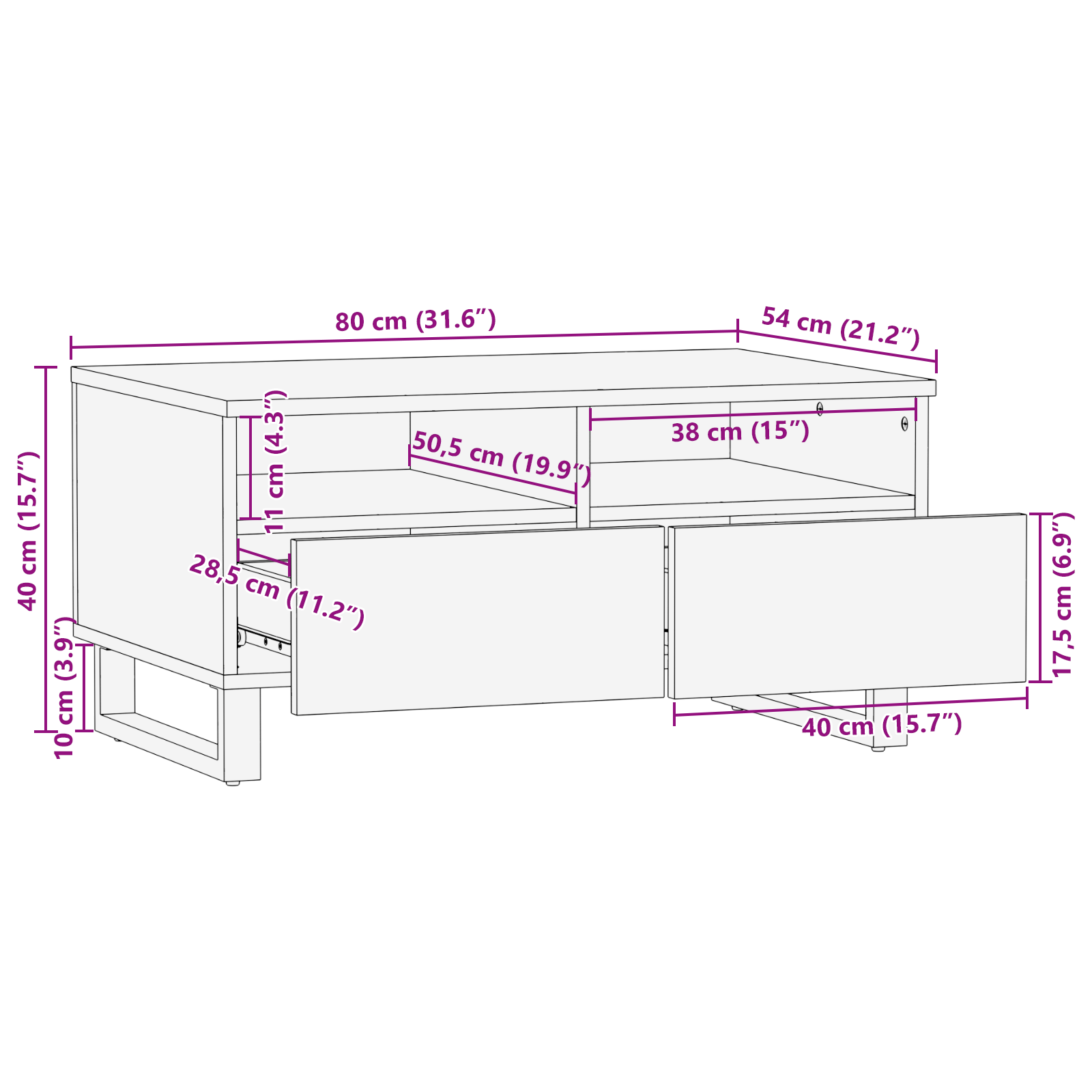 Table Basse - 80 x 54 x 40 cm - Bois de Mangue Solide