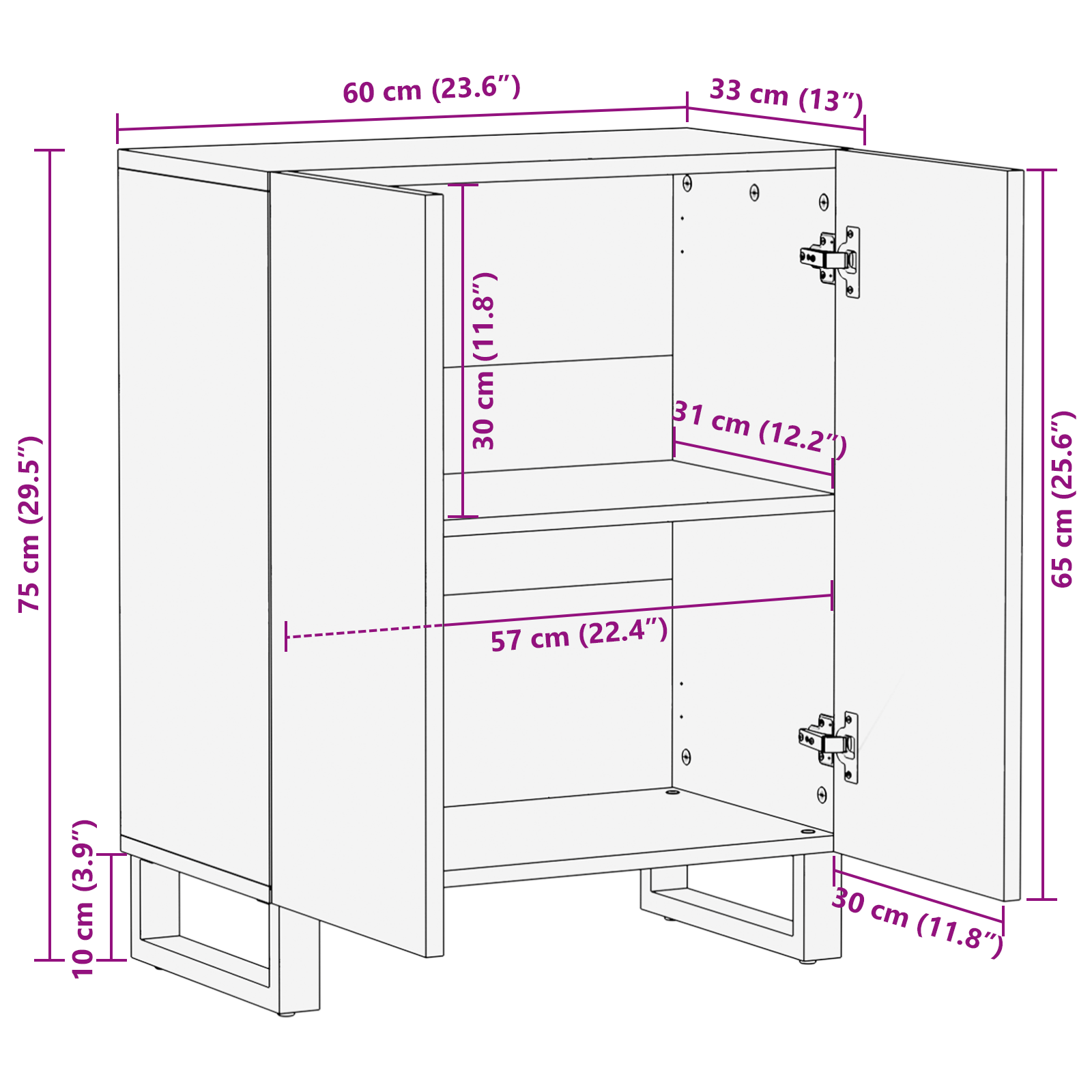 Buffet 60 x 33,5 x 75 cm en bois de mangue massif