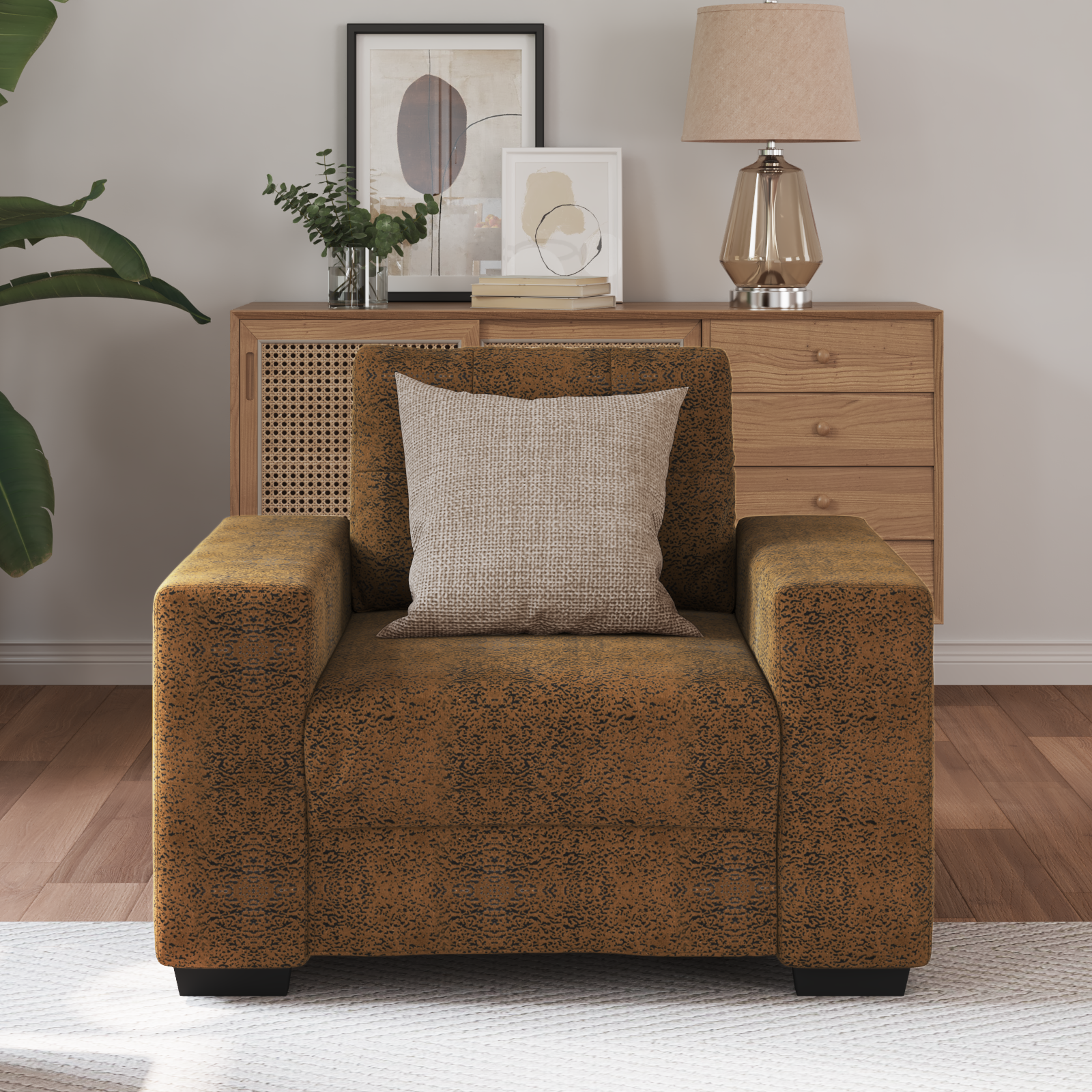 Fauteuil avec coussin Marron Faux cuir et bois - XIOS