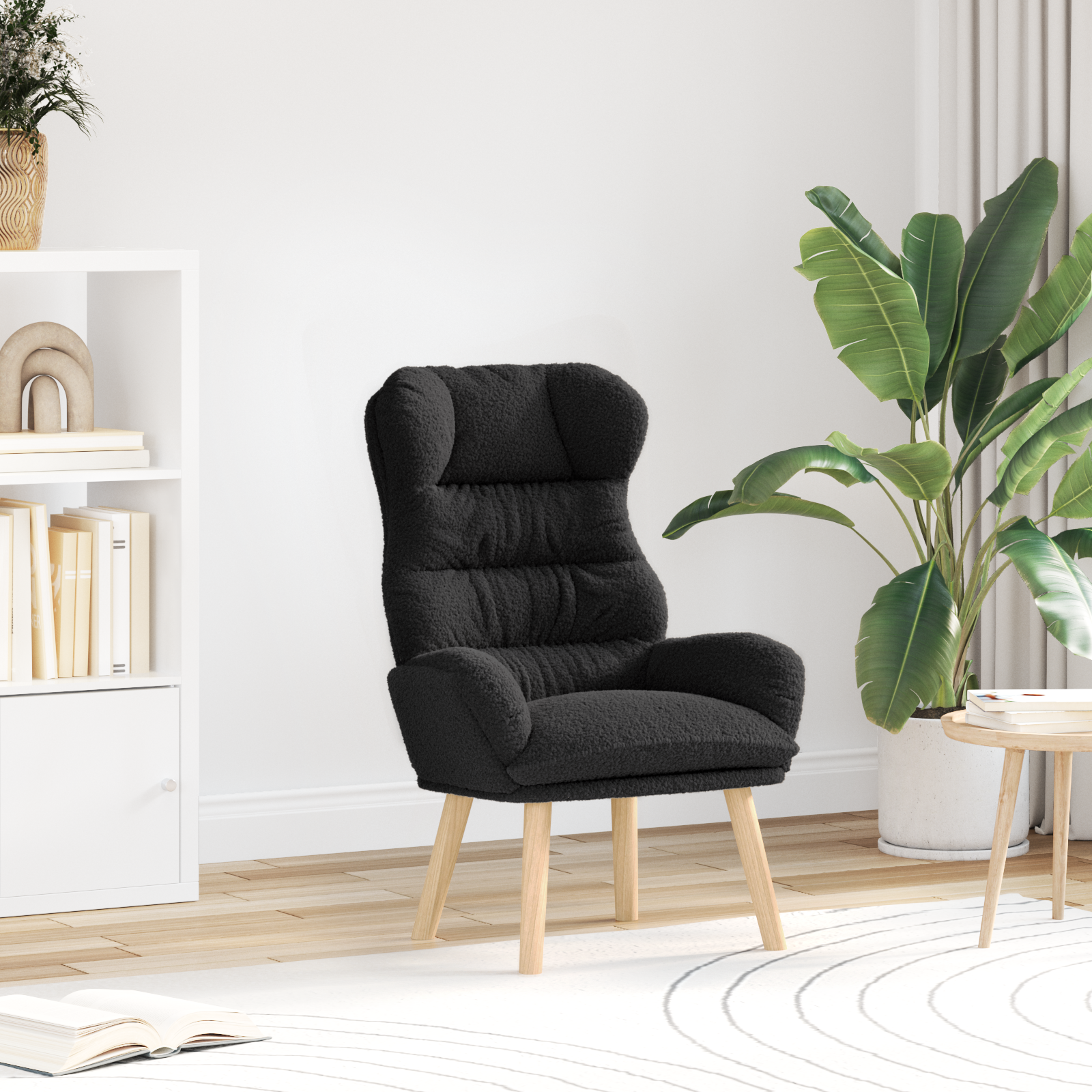 Chaise relaxante vidaXL en tissu noir ressemblant à de la laine