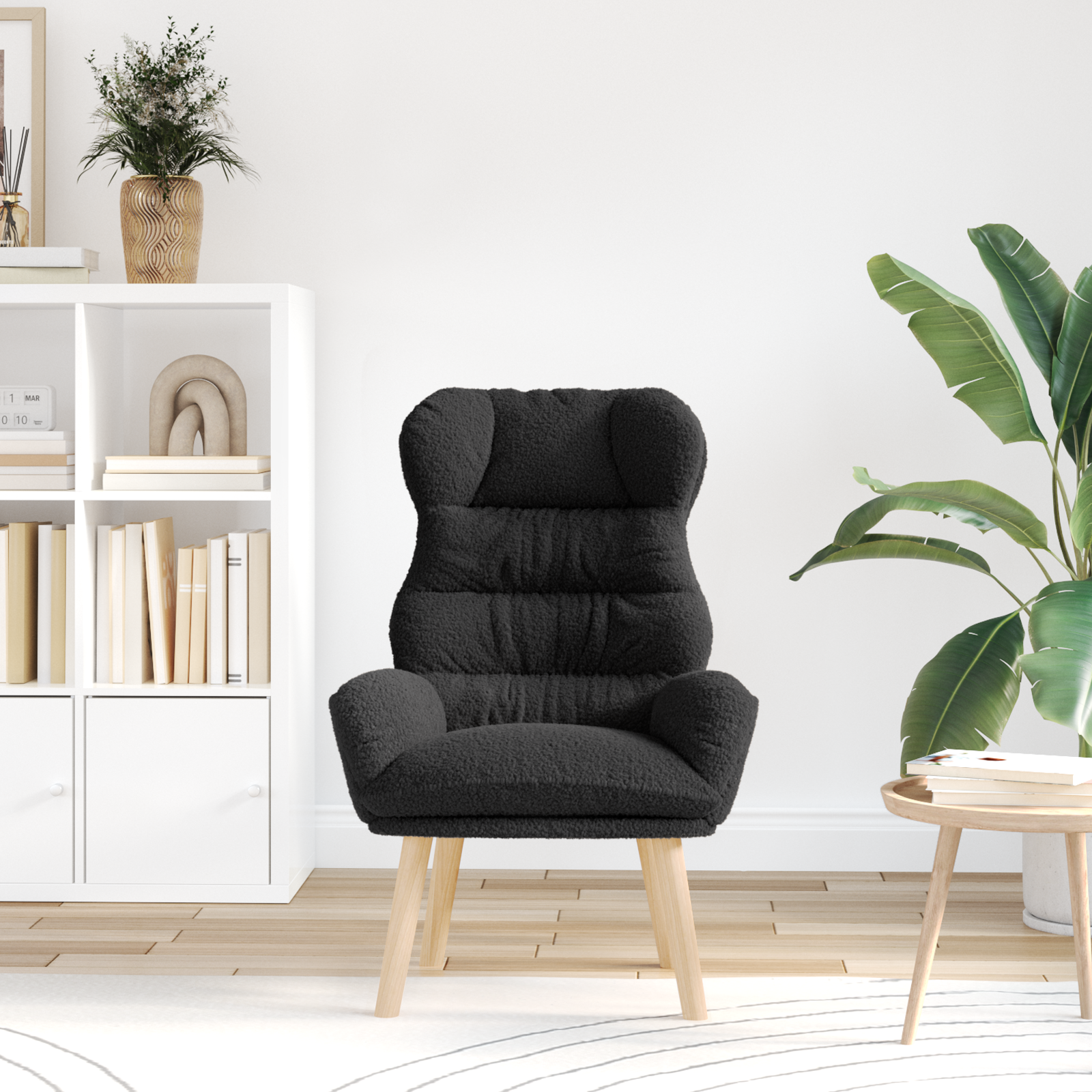 Chaise relaxante vidaXL en tissu noir ressemblant à de la laine