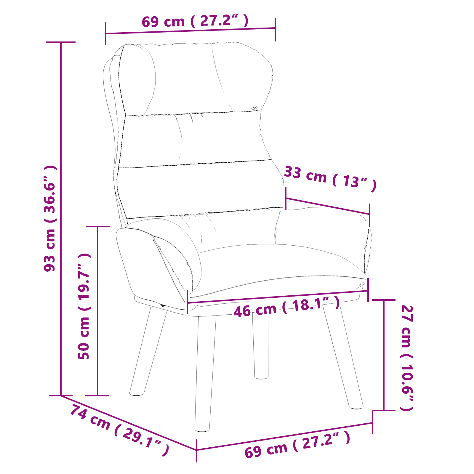 Chaise relaxante vidaXL en tissu noir ressemblant à de la laine
