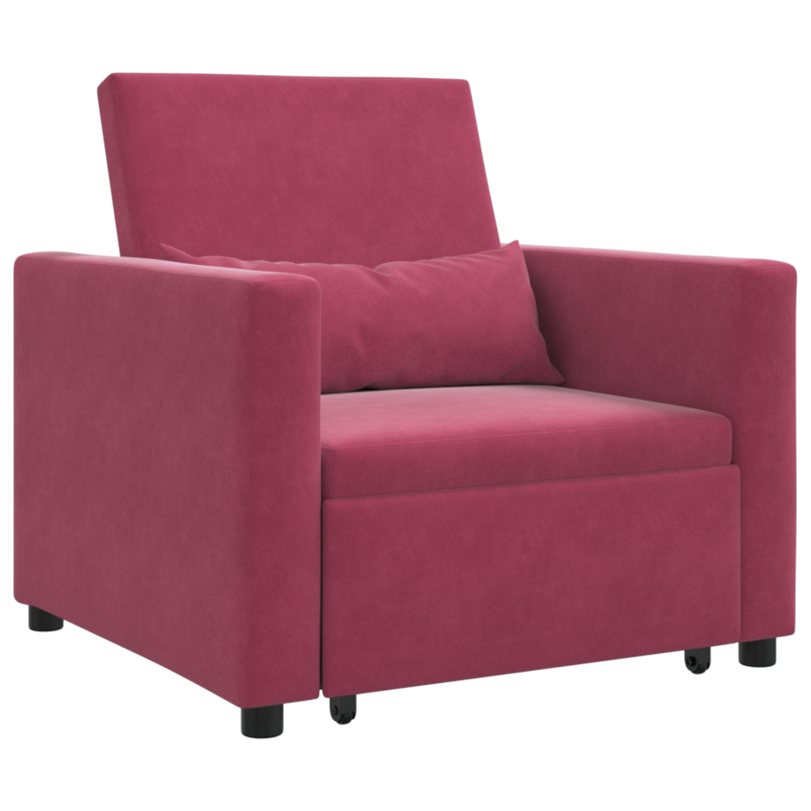 Canapé-lit simple 3-en-1 convertible en velours rouge vin