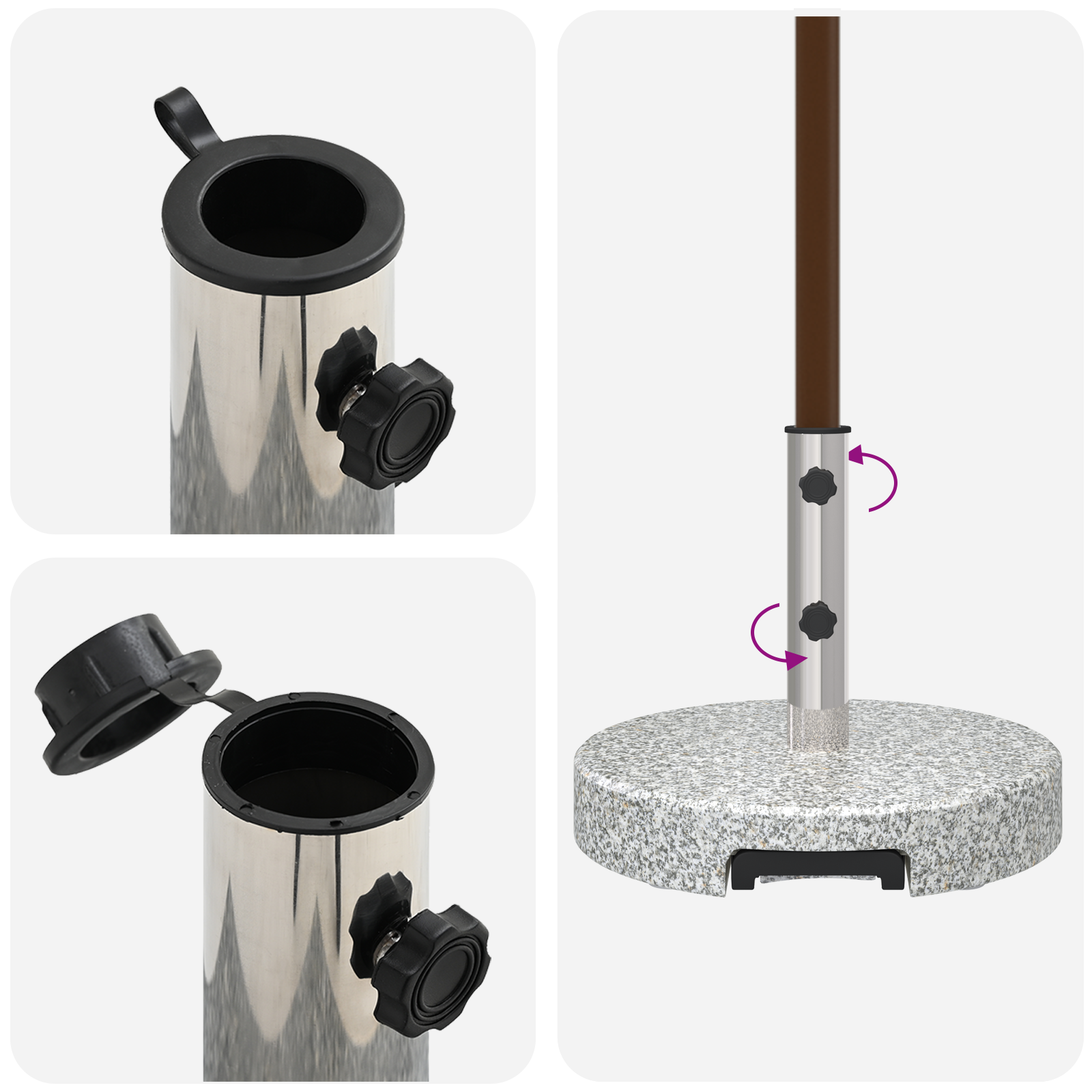 Base de parasol mobile avec poignée Gris Granit 29 kg Ronde Supports pour parasols vidaXL