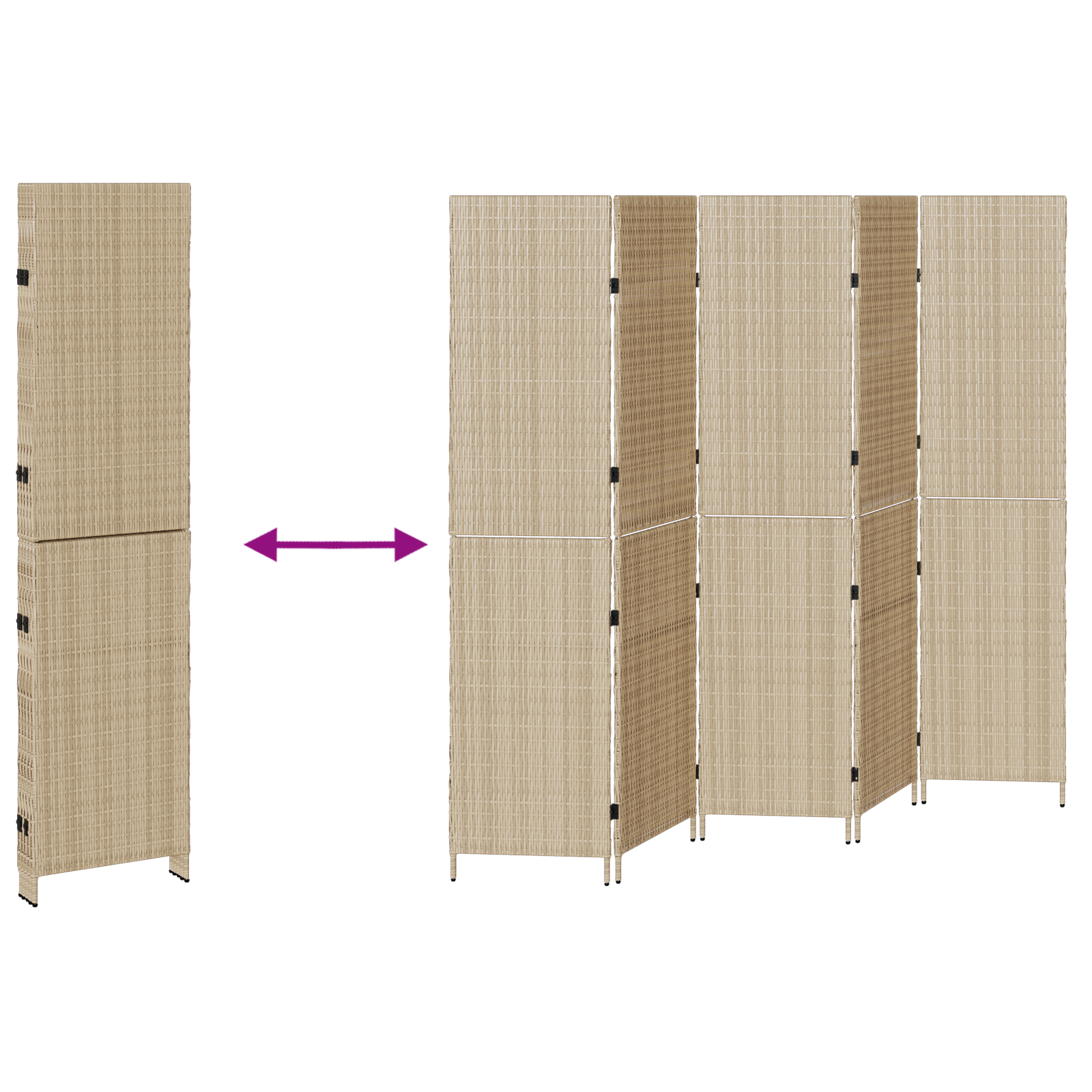 Paravent 5 panneaux pliable beige 245x180 cm en poly rotin