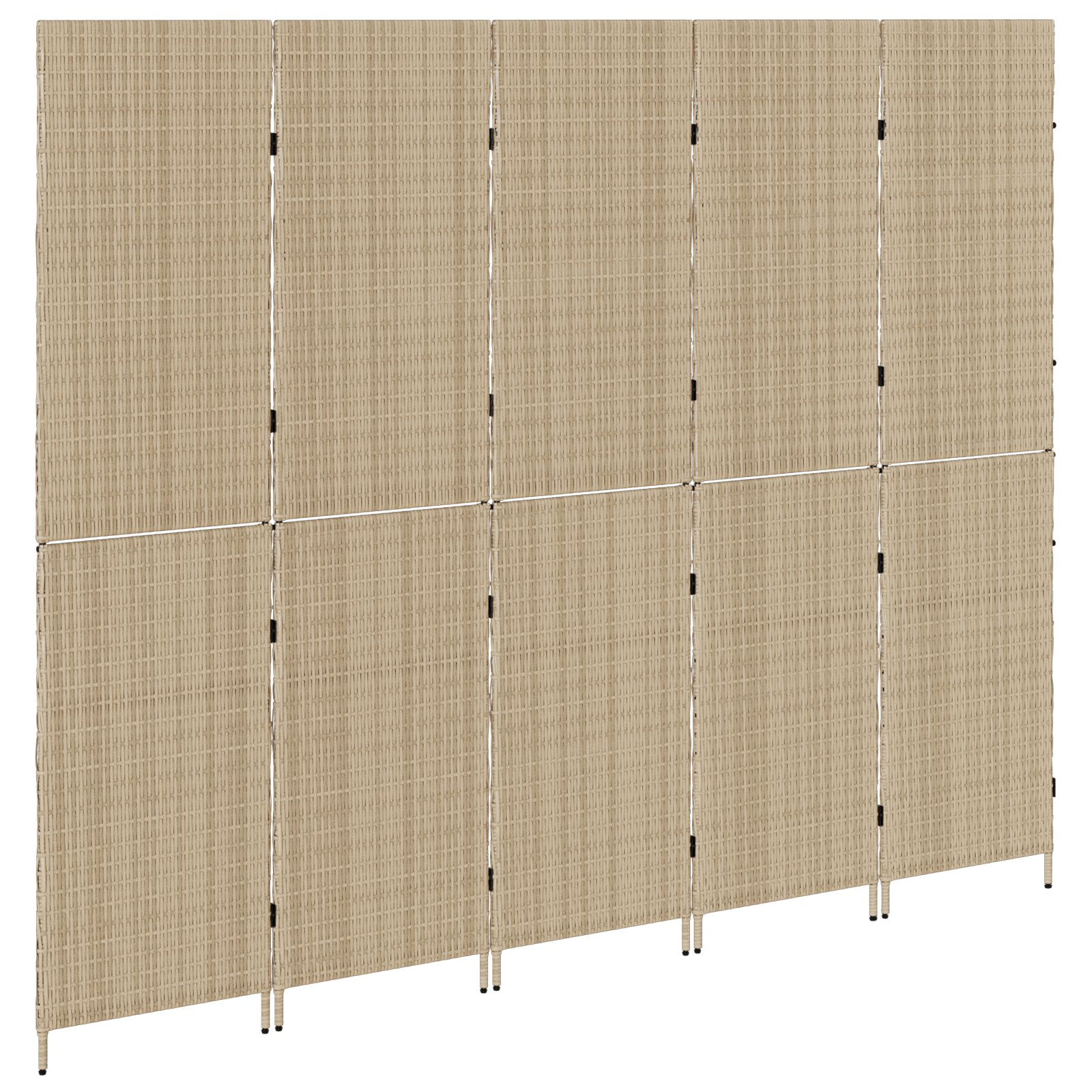 Paravent 5 panneaux pliable beige 245x180 cm en poly rotin