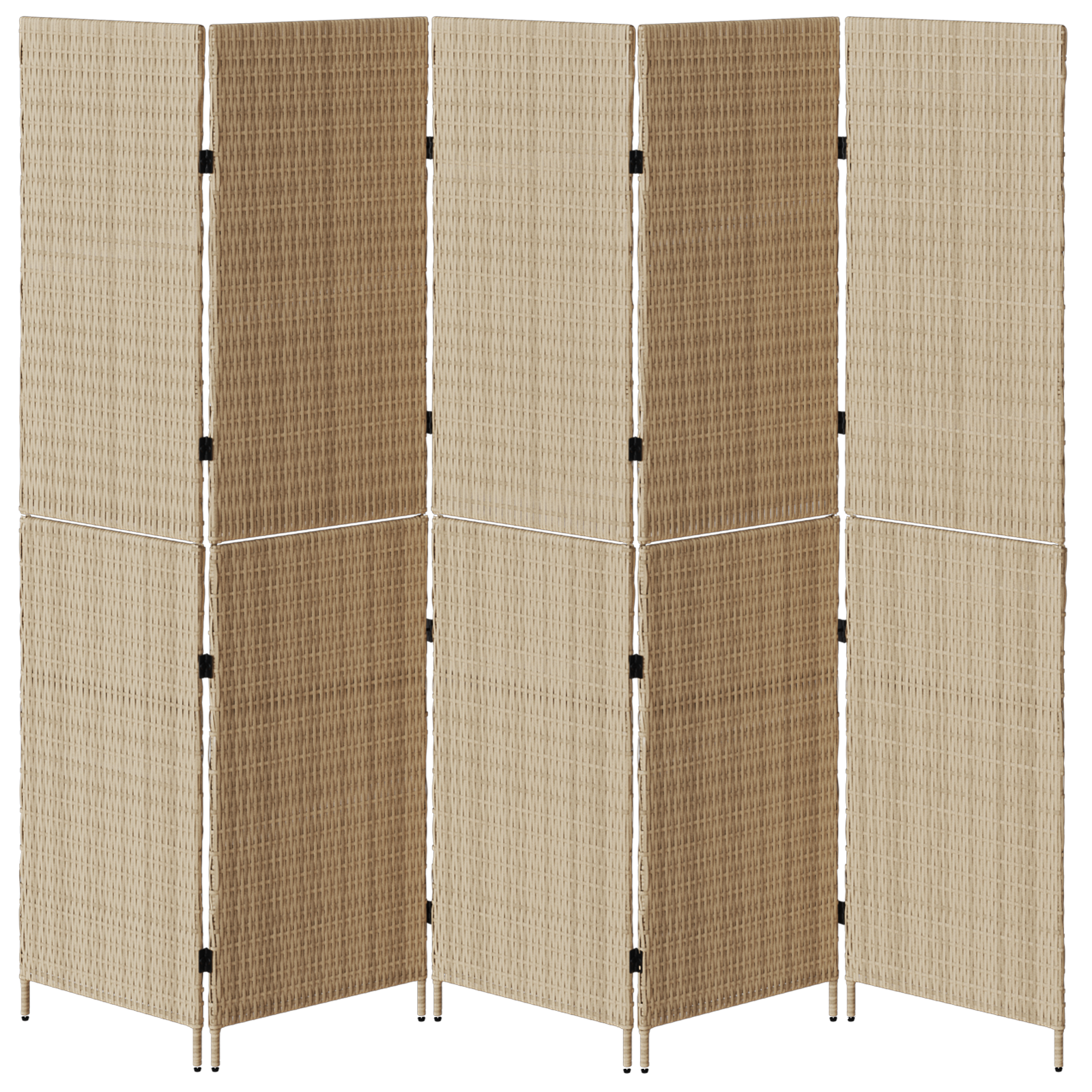 Paravent 5 panneaux pliable beige 245x180 cm en poly rotin