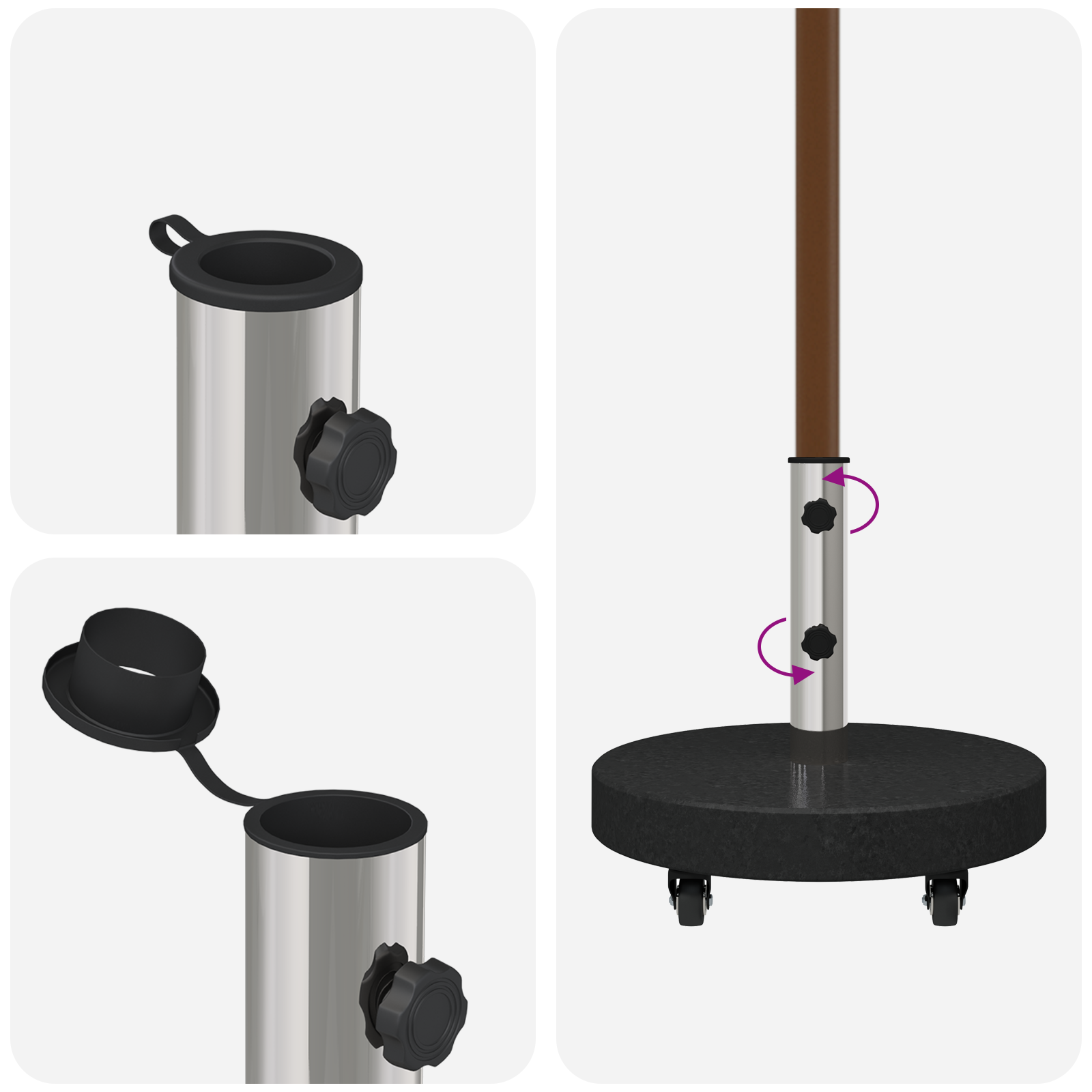 Base de parasol roulable pour poteaux Ø38/48mm - Granit noir, rond de 30kg Supports pour parasols vidaXL