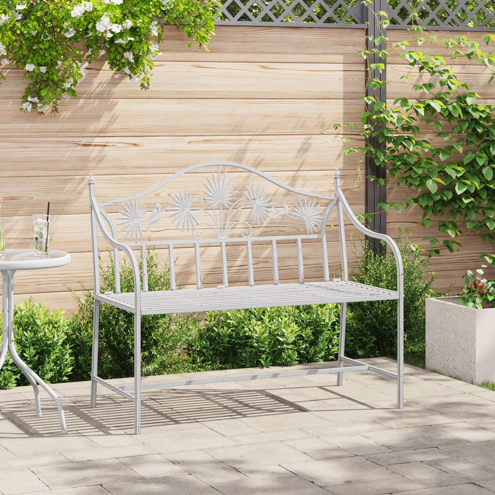 Banc Blanc Métal 104 x 52,5 x 89 cm Fabriqué pour Durer Bancs de jardin vidaXL