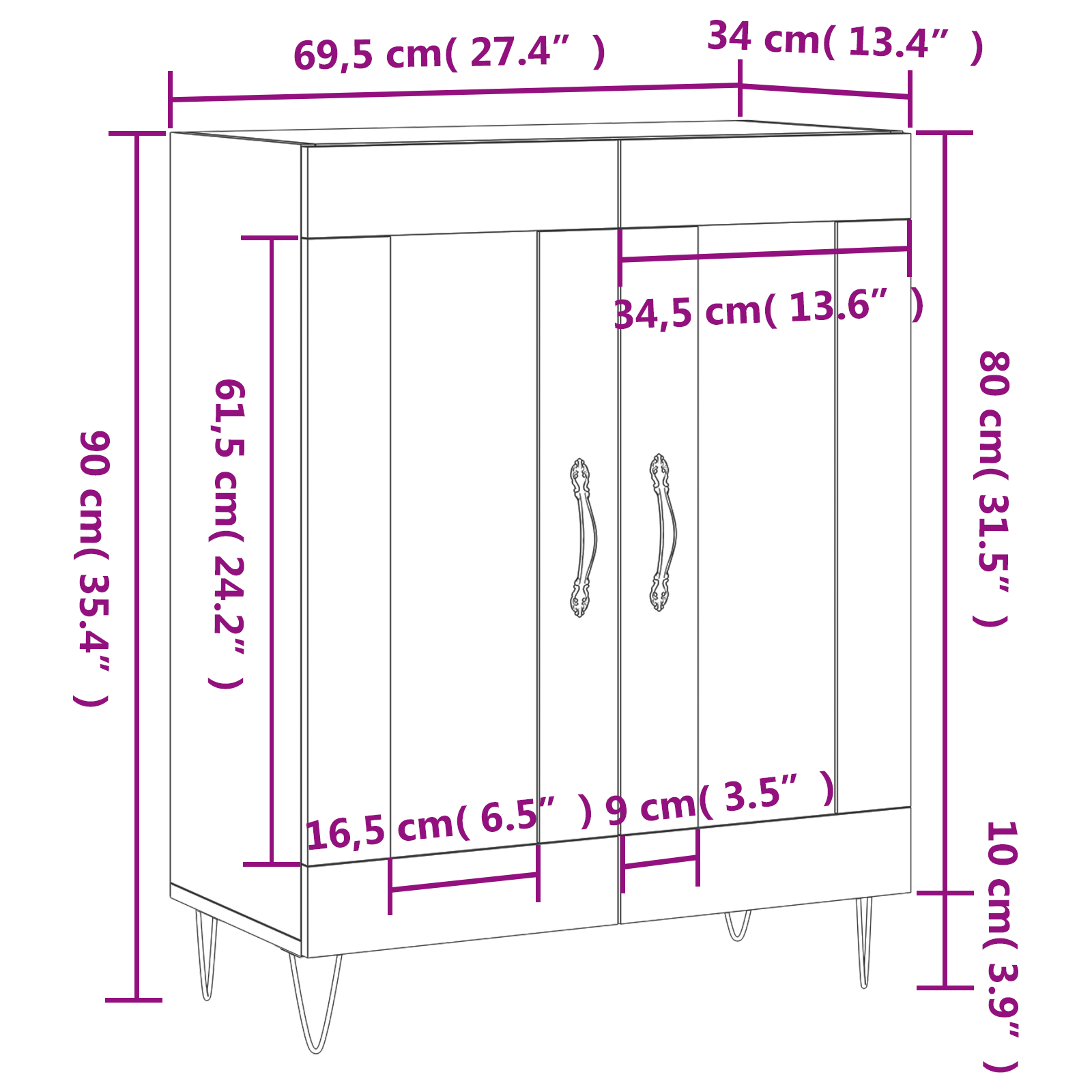 Buffet chêne sonoma 69,5x34x90 cm bois d'ingénierie - XIOS