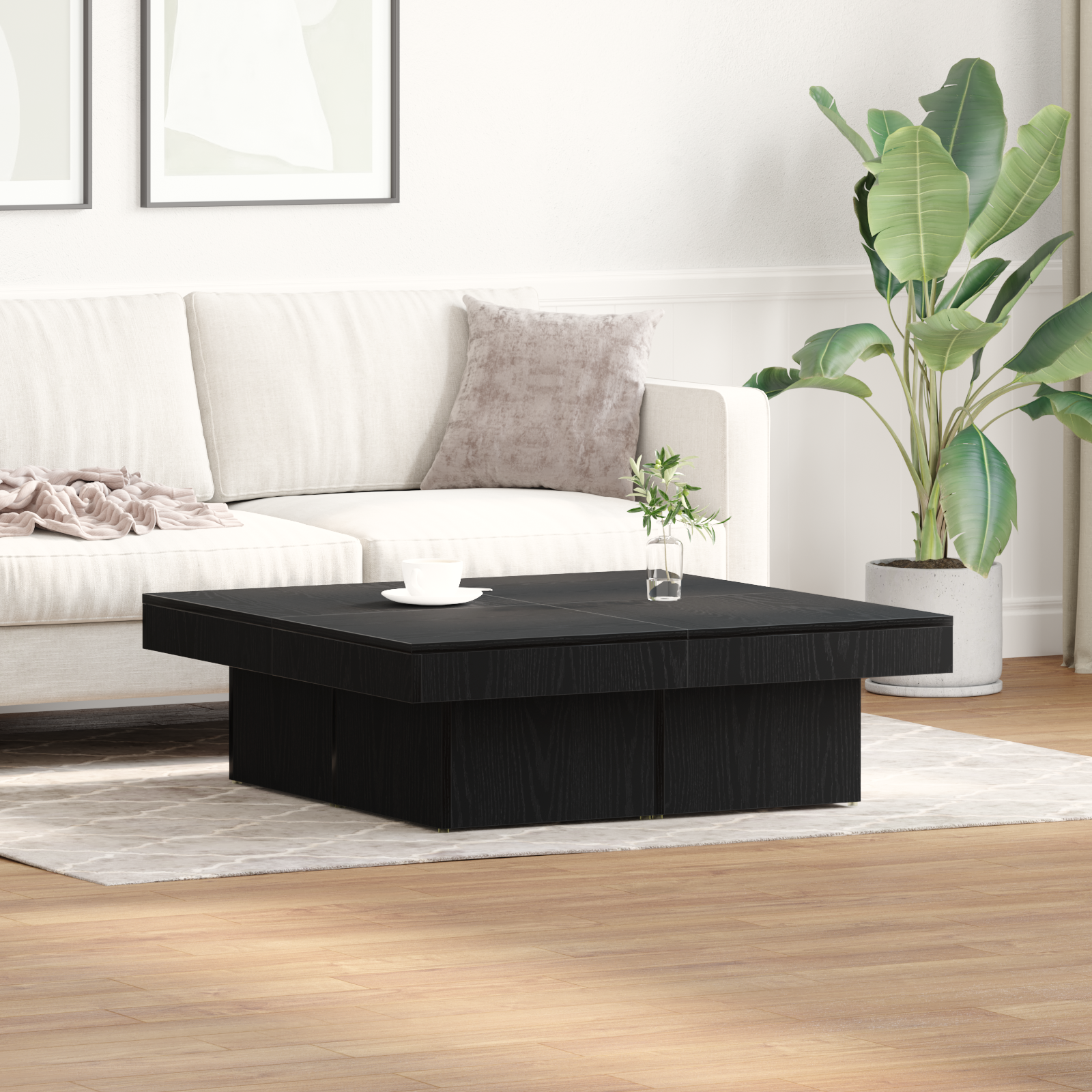 Table basse vidaXL en chêne noir 90x90x28 cm en bois d'ingénierie