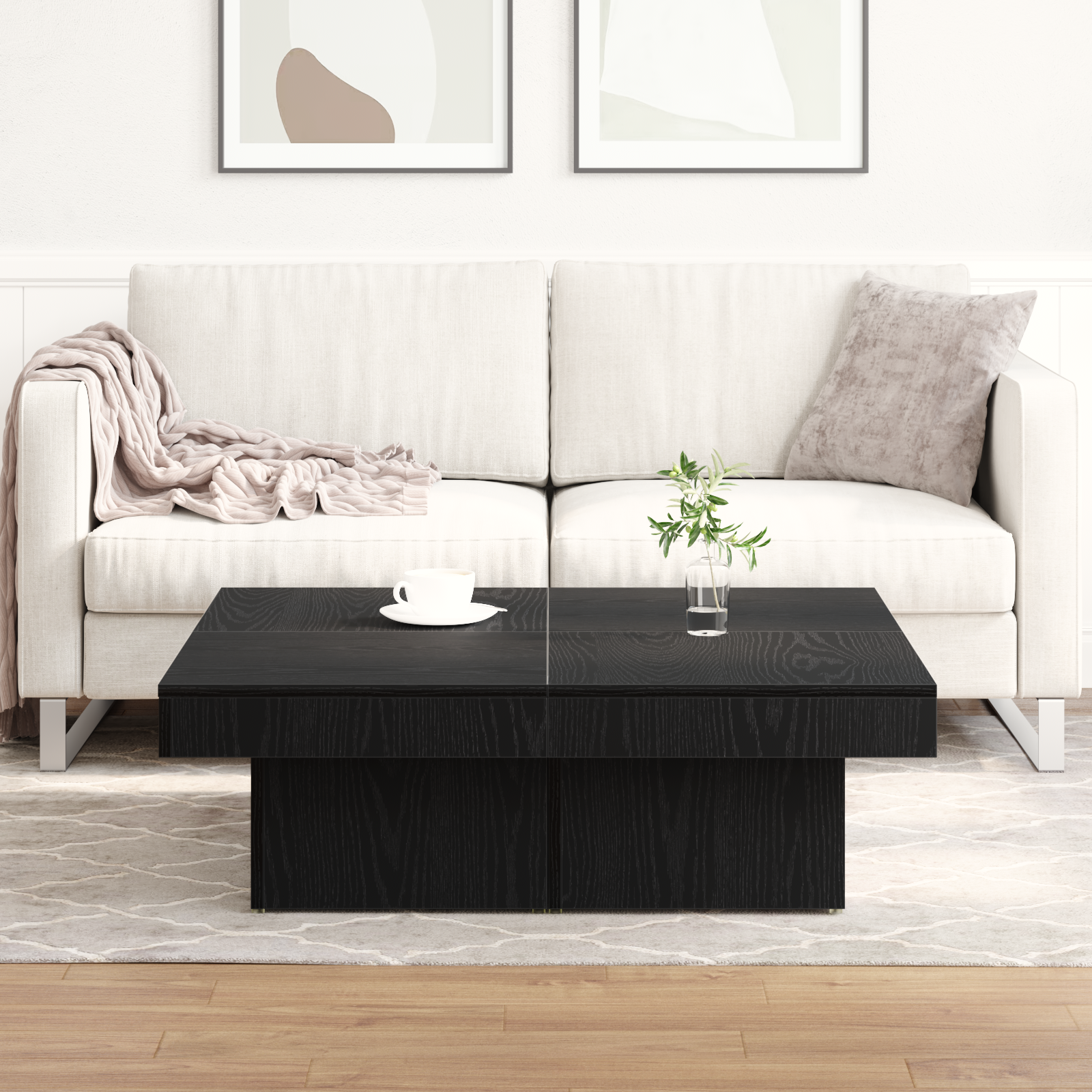 Table basse vidaXL en chêne noir 90x90x28 cm en bois d'ingénierie