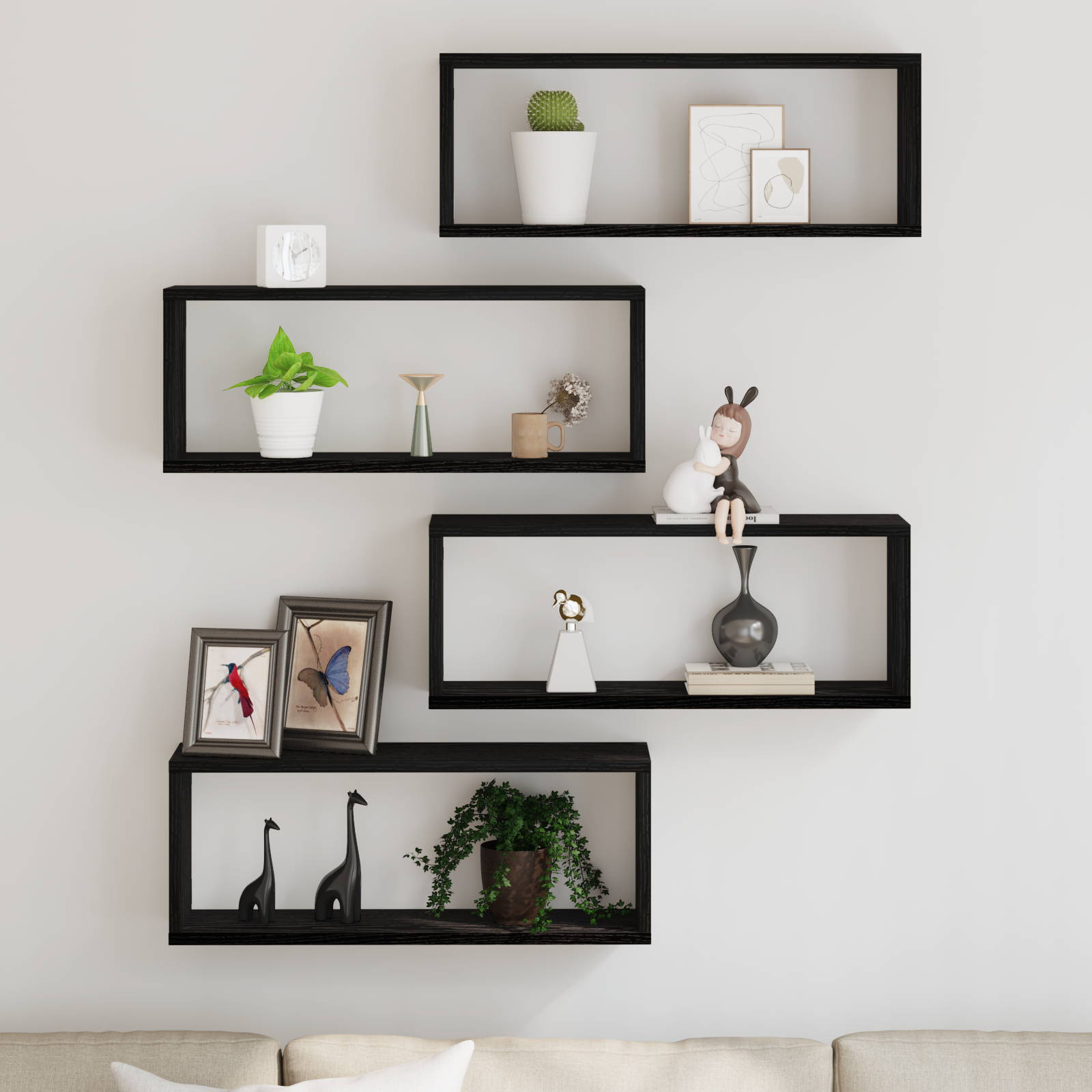Étagères murales avec étagère 4 pcs Chêne noir 60 x 15 x 23 cm - XIOS