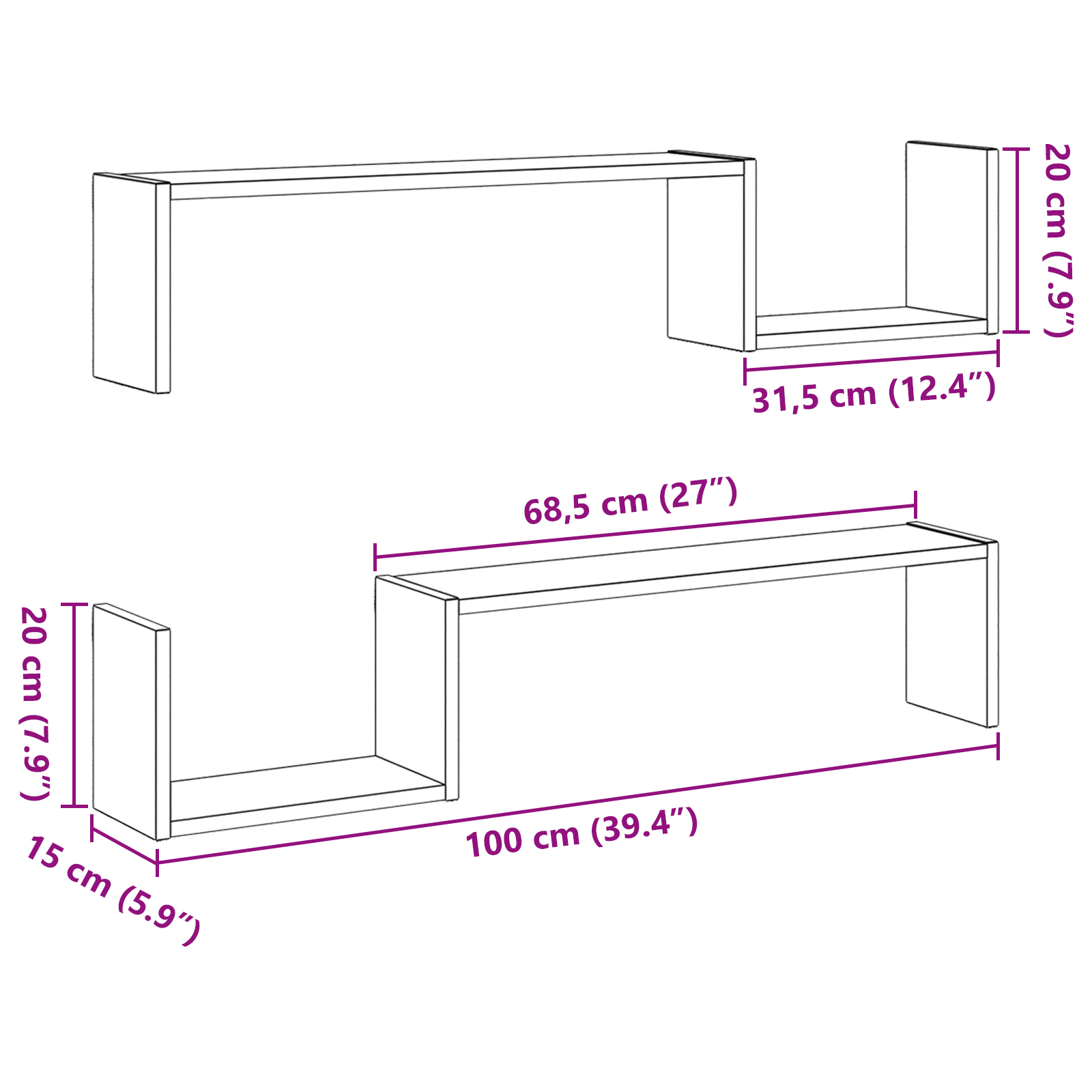 Étagère Murale avec étagère 2 pcs Chêne noir 100 x 15 x 20 cm - XIOS