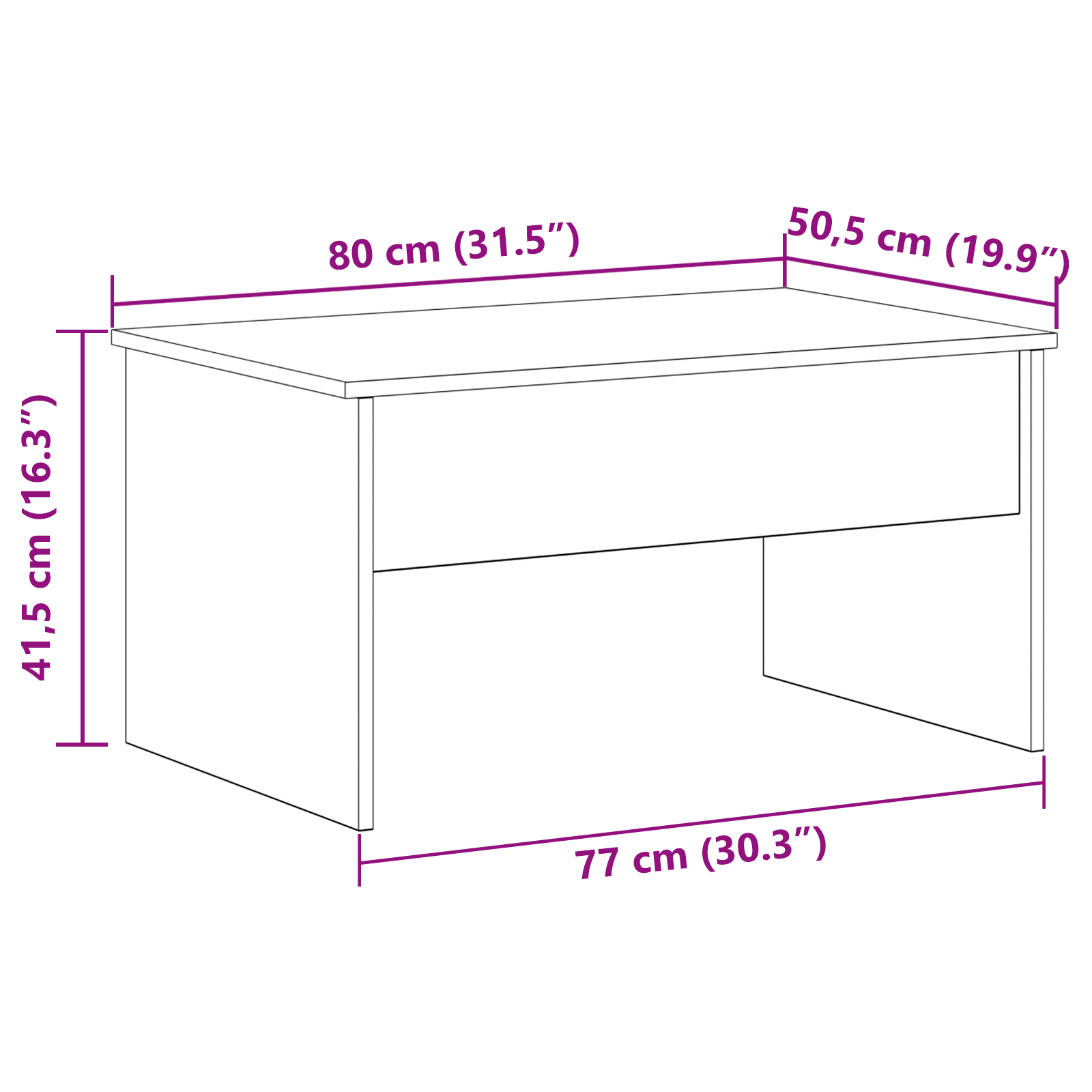 Table basse en chêne noir vidaXL - 80 x 50.5 x 41.5 cm XIOS
