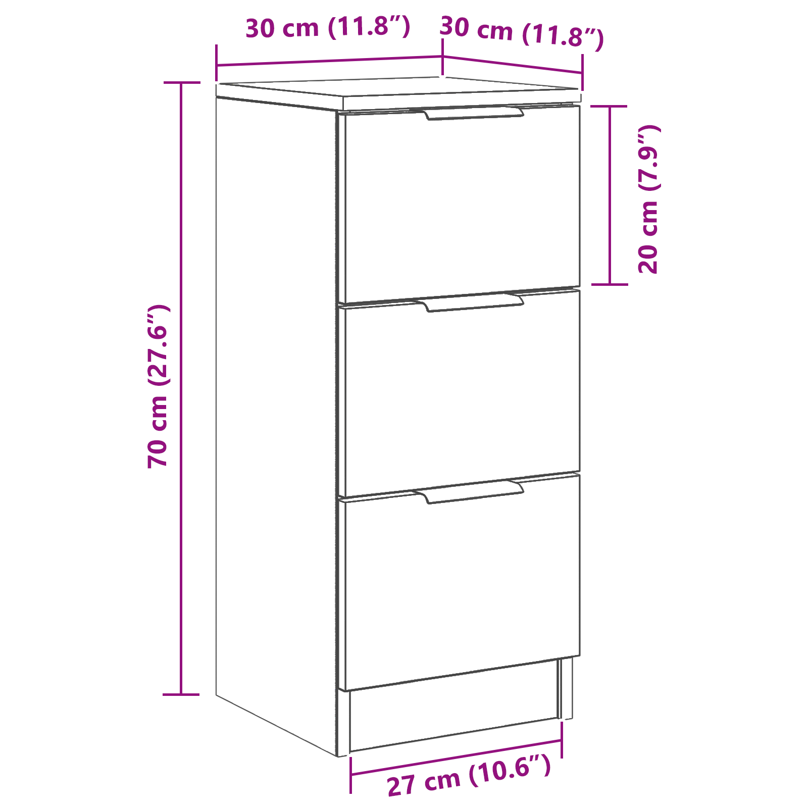 Buffet en chêne noir vidaXL 30x30x70 cm en bois d'ingénierie