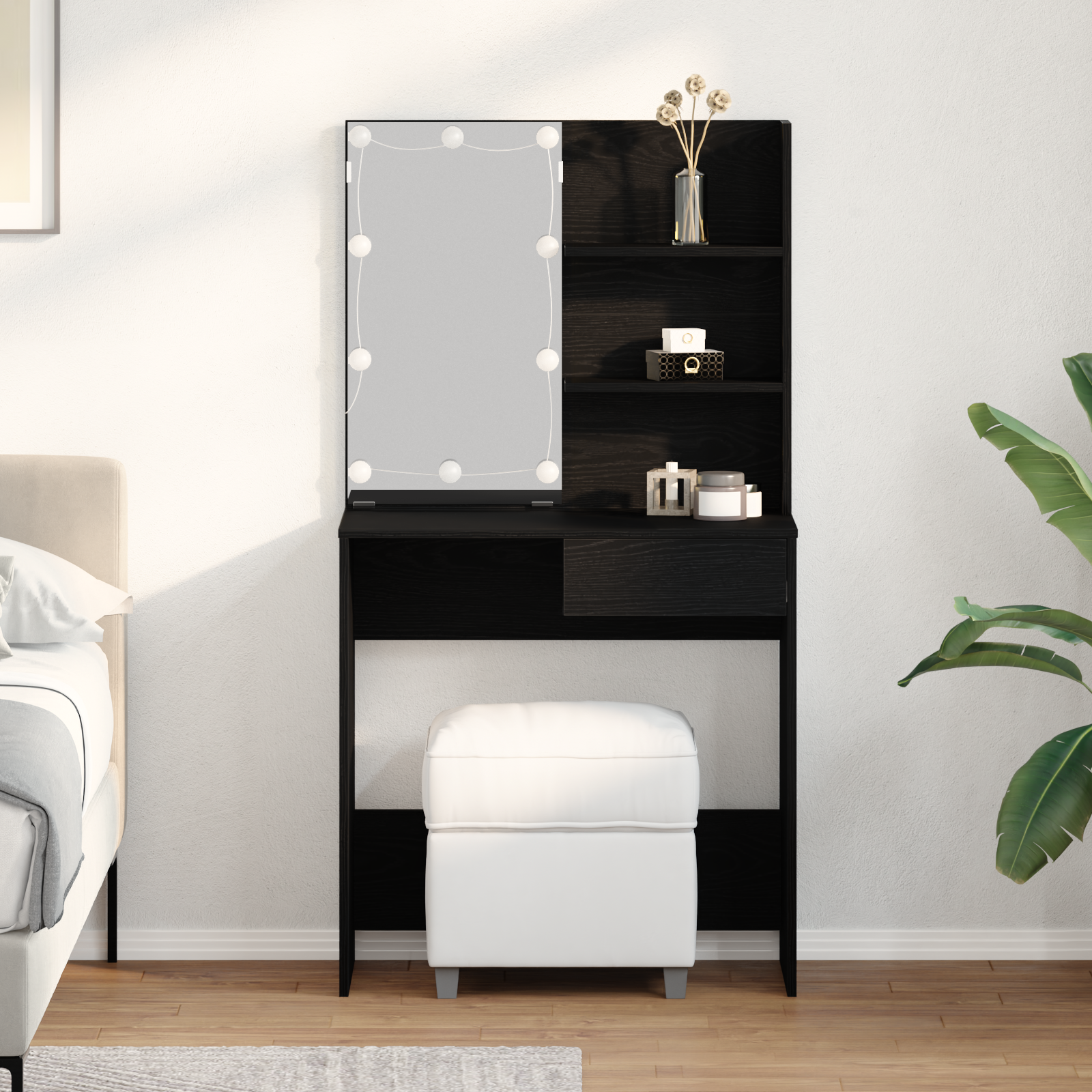 Table de Toilette avec tiroir Chêne noir 74.5 x 40 x 141 cm - XIOS