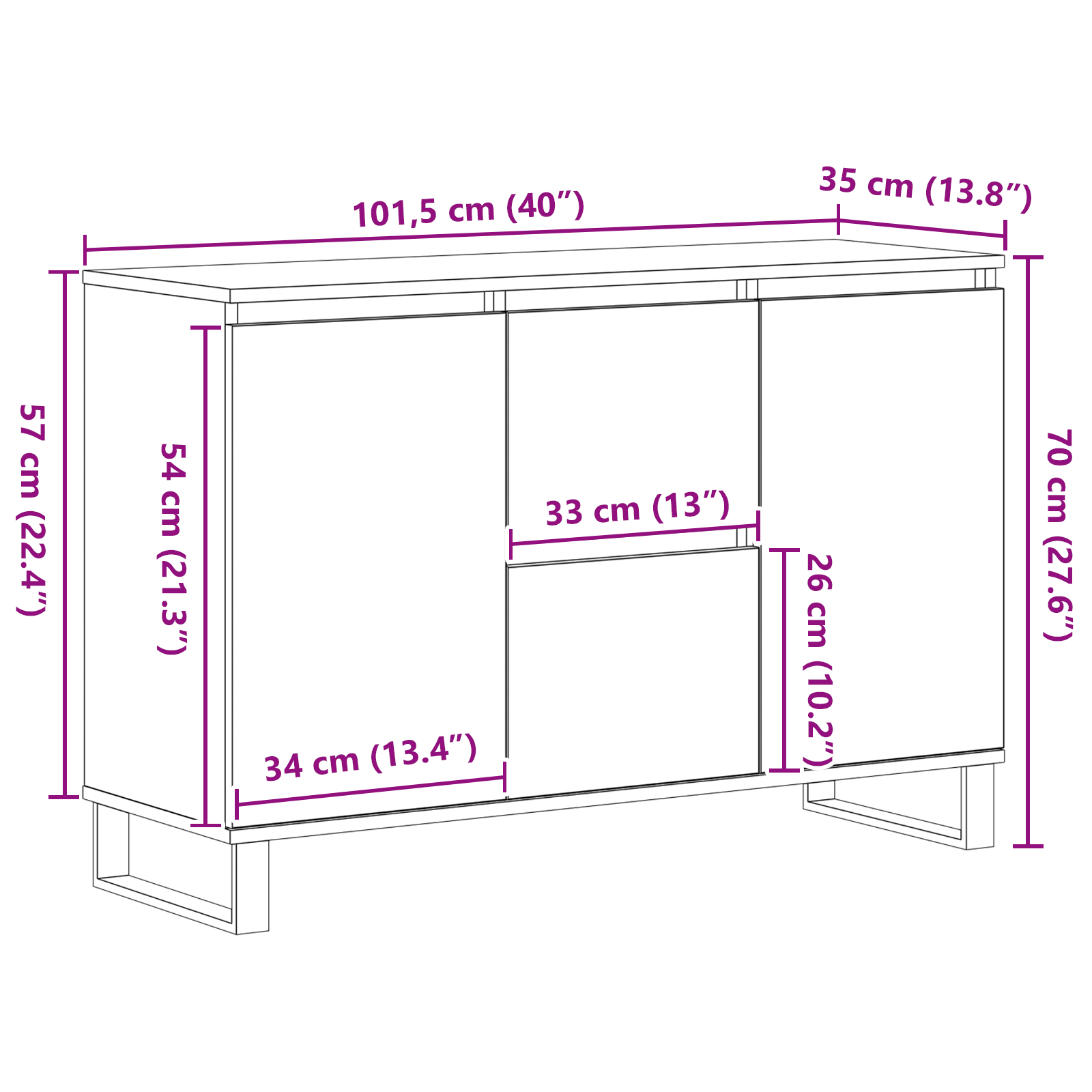 Buffet Chêne noir 101.5 x 35 x 70 cm Bois d'ingénierie - XIOS