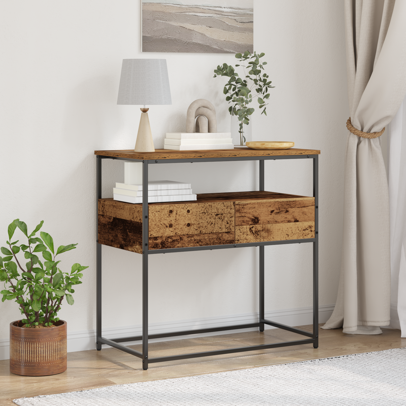 Table Console avec tiroir Bois Ancien 75 x 40 x 75 cm - XIOS