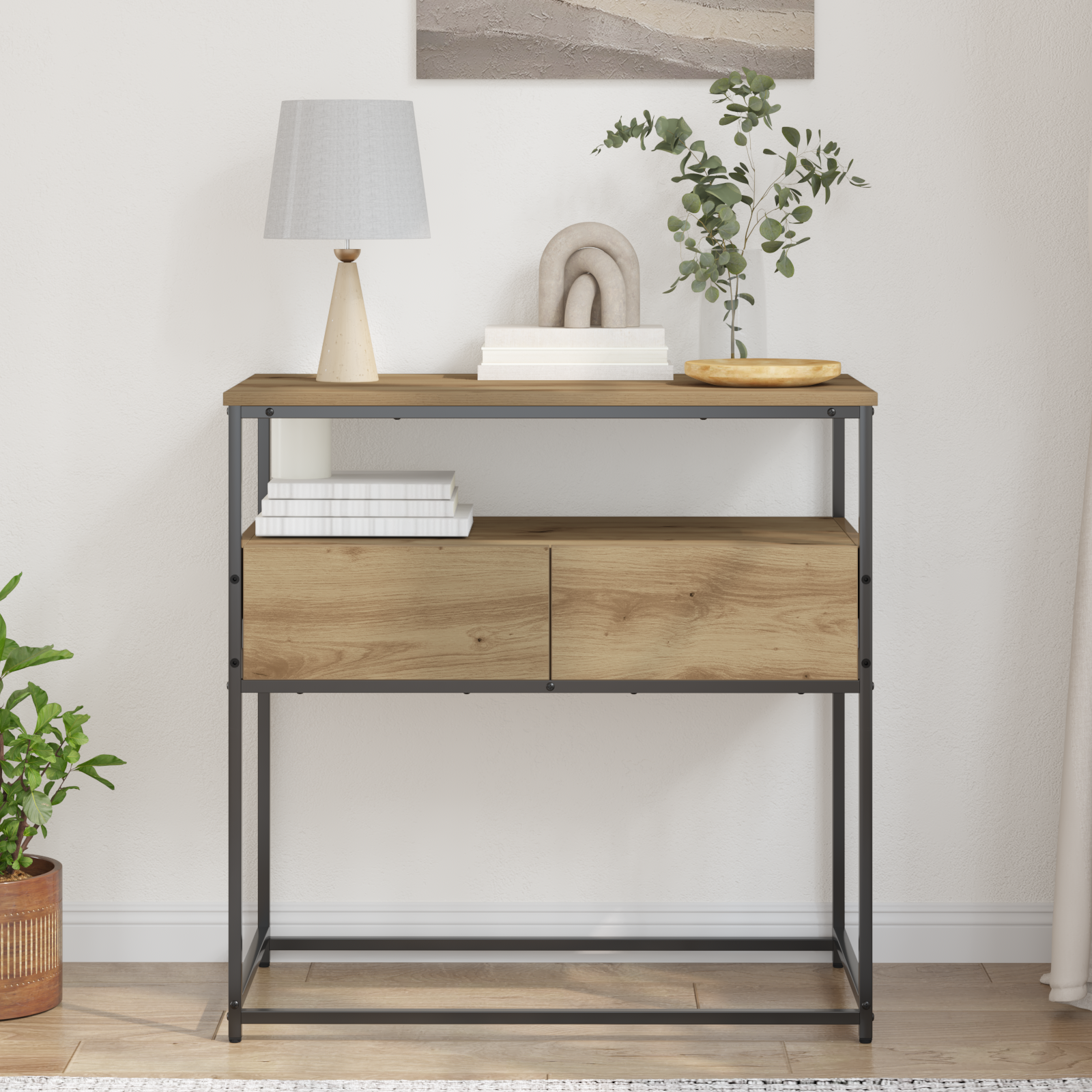 Table Console avec tiroir chêne artisanal 75 x 40 x 75 cm - XIOS